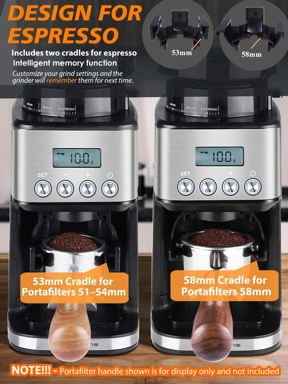 Homtone Molino de Café Eléctrico, 51 Niveles de Molienda Ajustables, Molinillo Cónico de Acero Inoxidable, Tecnología Antiestática, para Espresso, Café de Filtro y Prensa Francesa, 160 W (Plata)