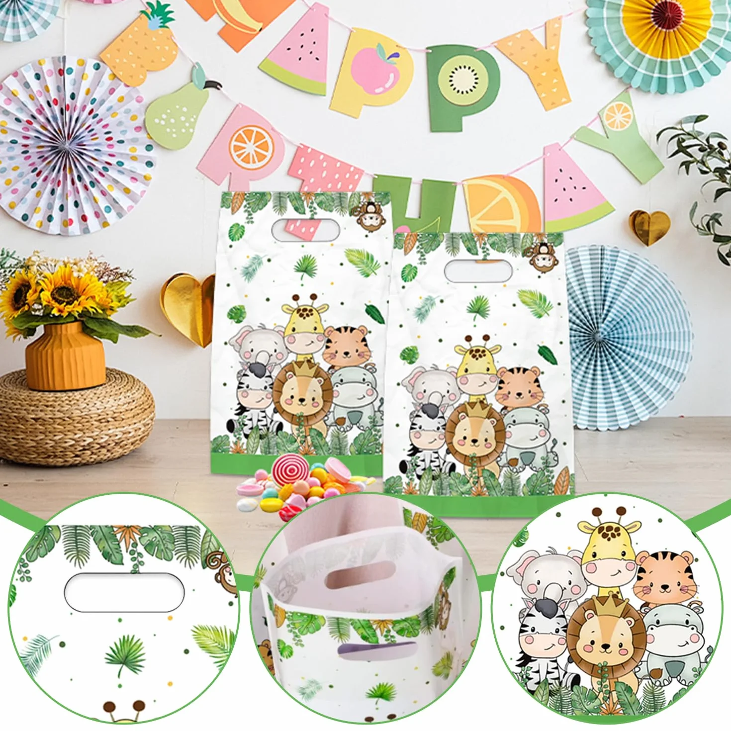 50pcs Bolsas Regalo de Plástico Animales, Bolsas Cumpleaños Infantil Chuches Regalo Bolsas de Regalo para Fiestas para Niños para Regalos fiestas de cumpleaños, Navidad, bodas, Bolsas galletas