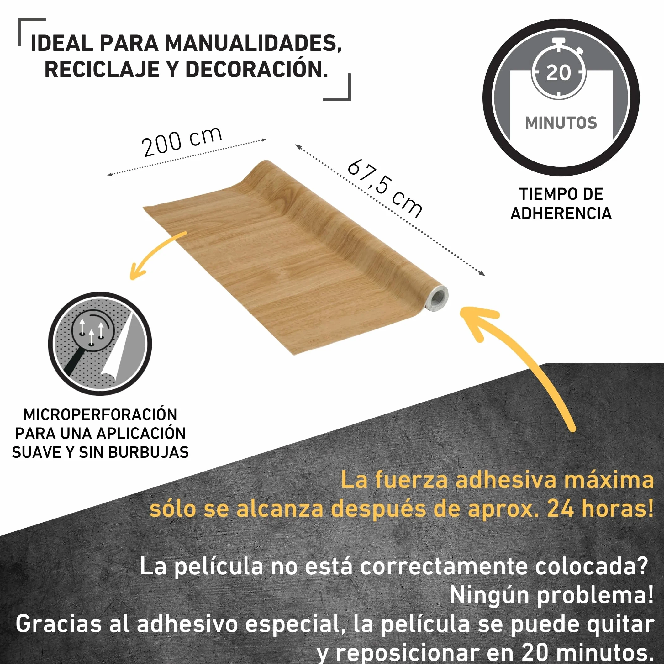 Venilia Lámina adhesiva Perfect Fix, Madera Roble claro, 67,5cm x 2m, Espesor 150μ, Vinilo autoadhesivo para muebles o cocina, decorativas papel pintado pared, PVC sin ftalatos, Fabricado en UE
