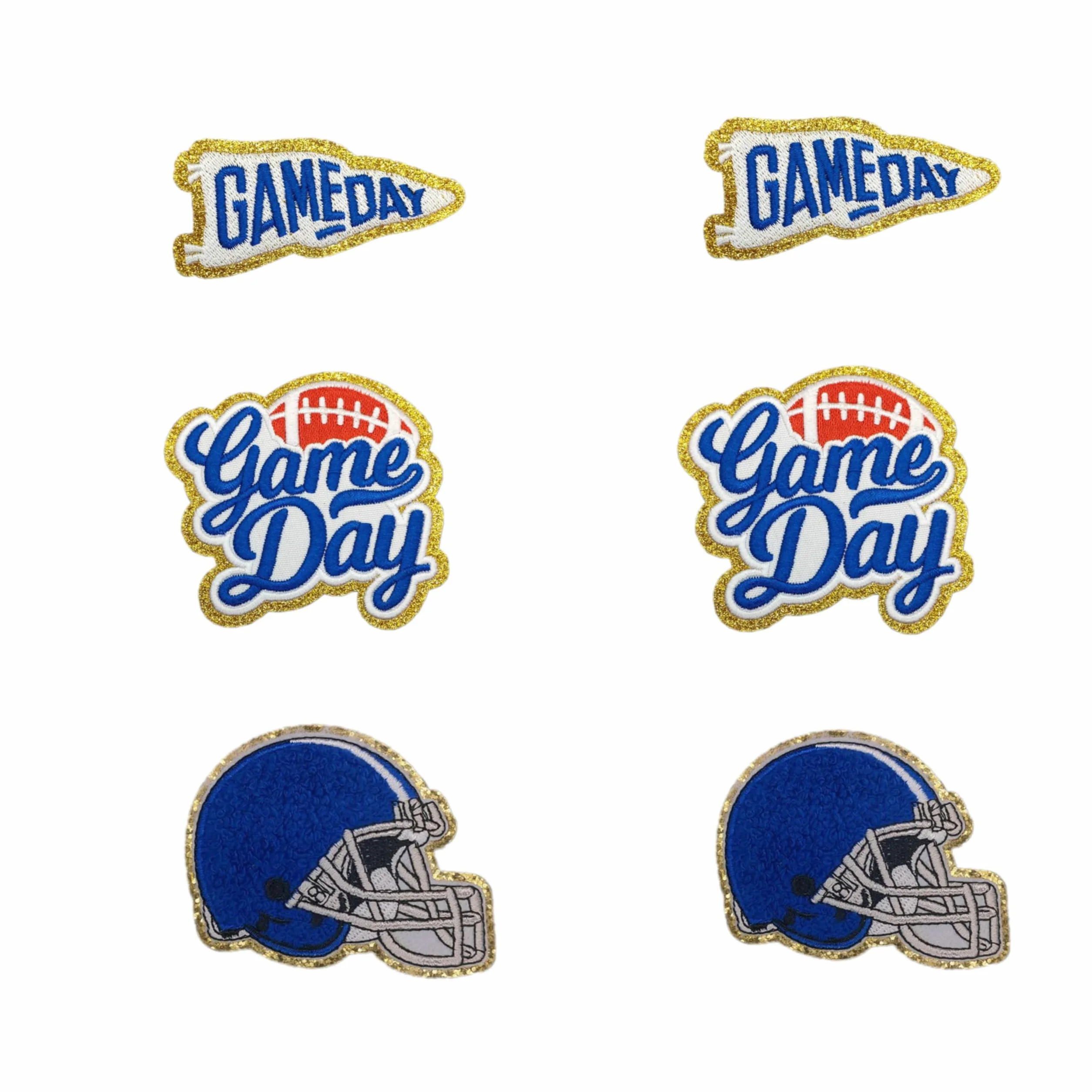 Parches bordados termoadhesivos para el día del partido, logotipos de fútbol, parches bordados de chenilla, para ropa, chaquetas, mochilas, sombreros, bolsos, decoración (azul (6 piezas)