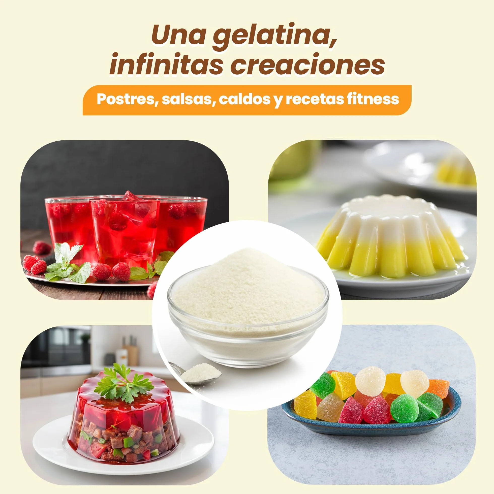 Snadi Gelatina en Polvo 1 kg Pura Sin Sabor Rica en Aminoácidos Precursores del Colágeno para Repostería Postres Geles y Salsas