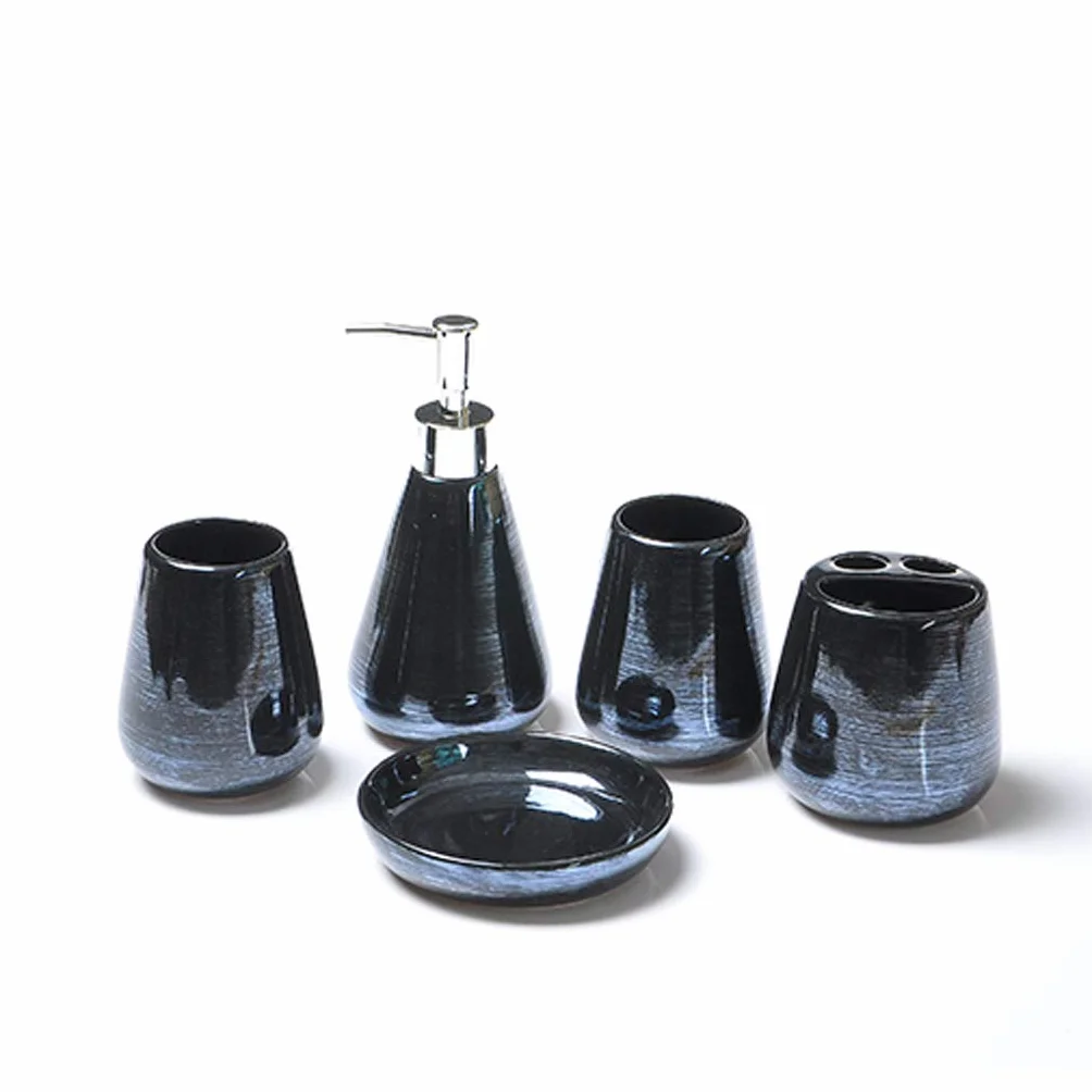 HYLR Lujosa cerámica Colorida Conjuntos de Accesorios de baño 5 Piezas Suministros de baño Conjuntos para Porta cepillos de Dientes Taza Taza de Enjuague dispensador de jabón Decoración de baño
