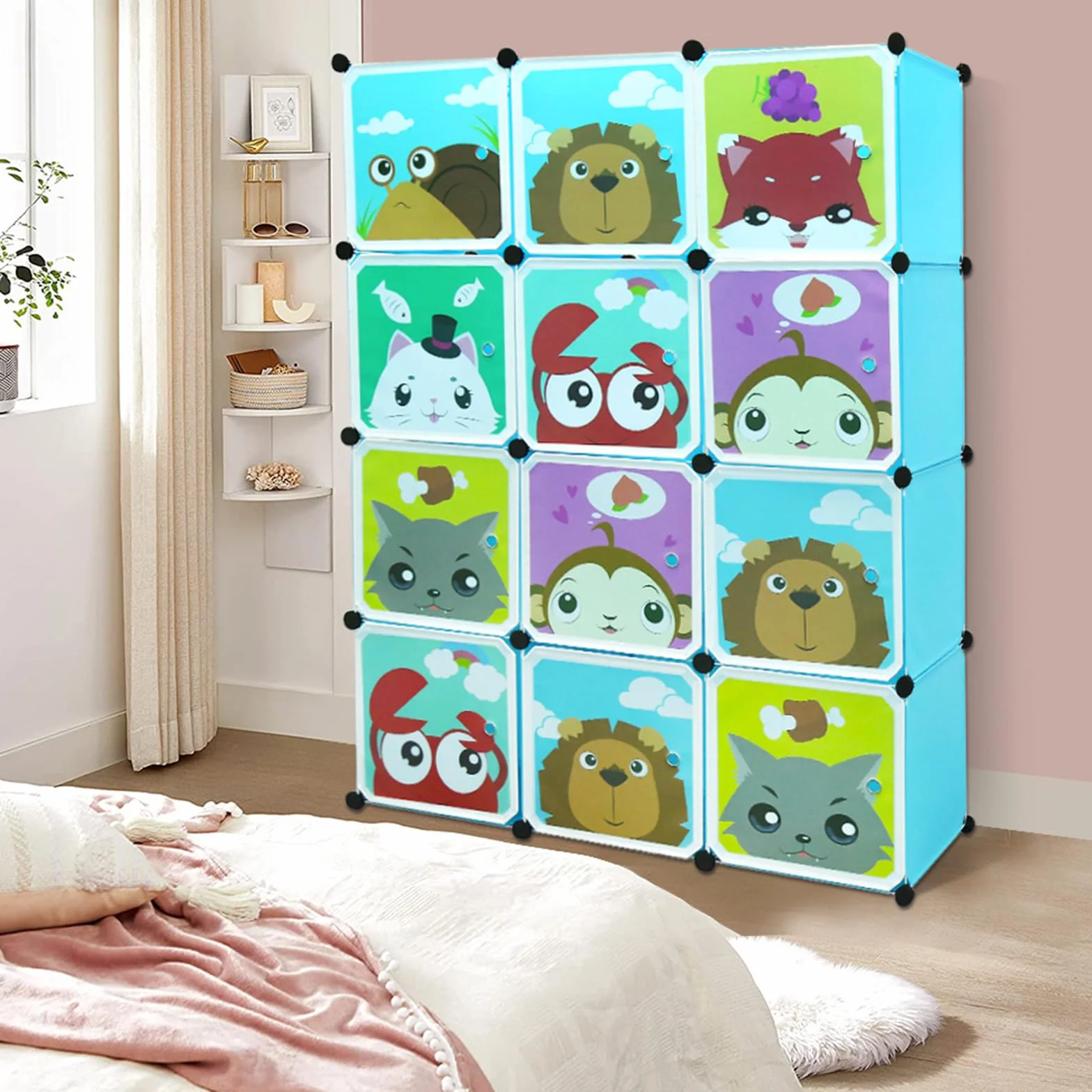 Armario infantil 12 espacios 4 capas con puertas para ropa zapatos baño juguetes