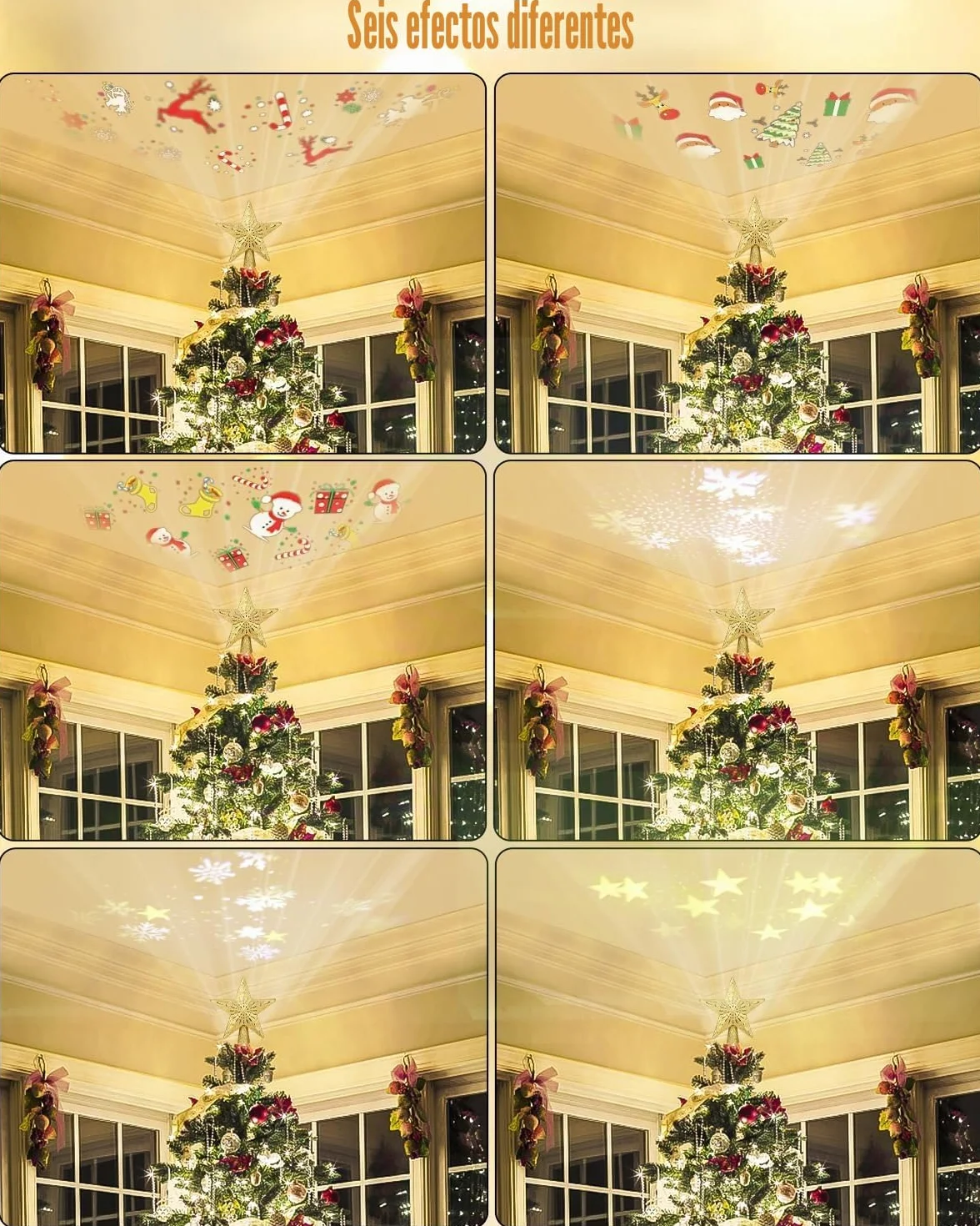 Estrella Proyector LED Topper Árbol Navidad Oro 3D Brillo