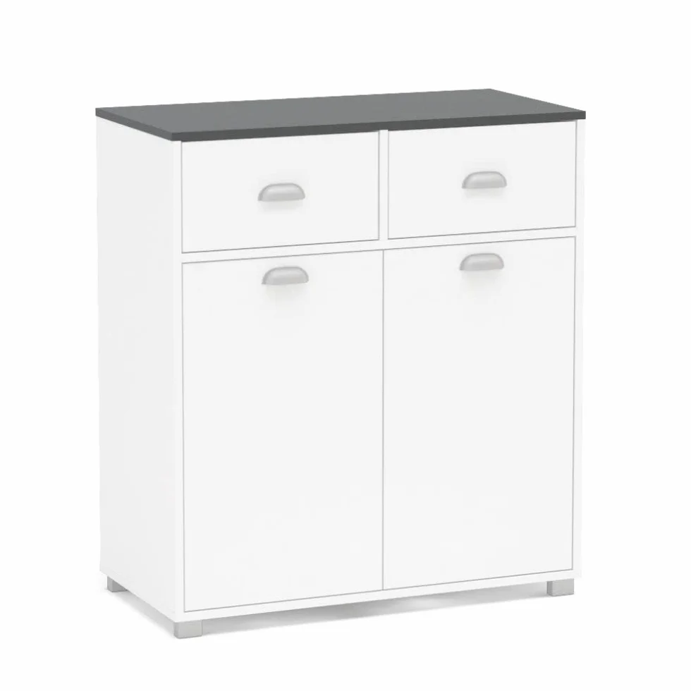 Mobelcenter, Mueble Auxiliar de Cocina Bajo 2 Puertas 2 Cajones, Alacena de Cocina, Blanco y Gris Grafito, Medidas: Ancho: 80 cm x Fondo: 40 cm x Alto: 90 cm (1395)