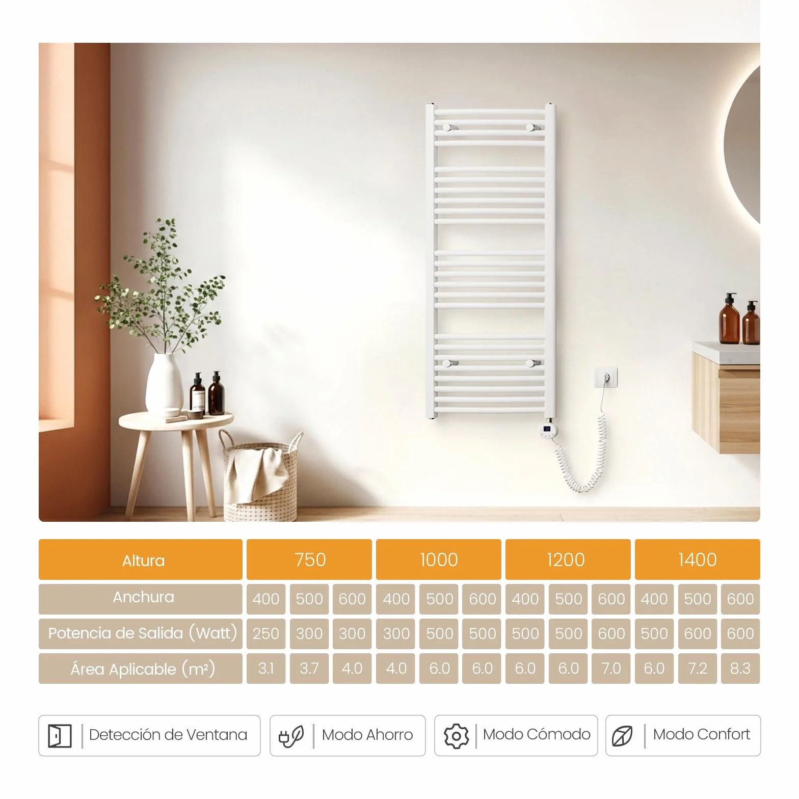 EMKE Radiador Toallero Eléctrico para Baño,75 x 60 cm, Secatoallas Eléctrico con WiFi Termostato, 300 vatios (Blanco),Toallero Electrico Baño