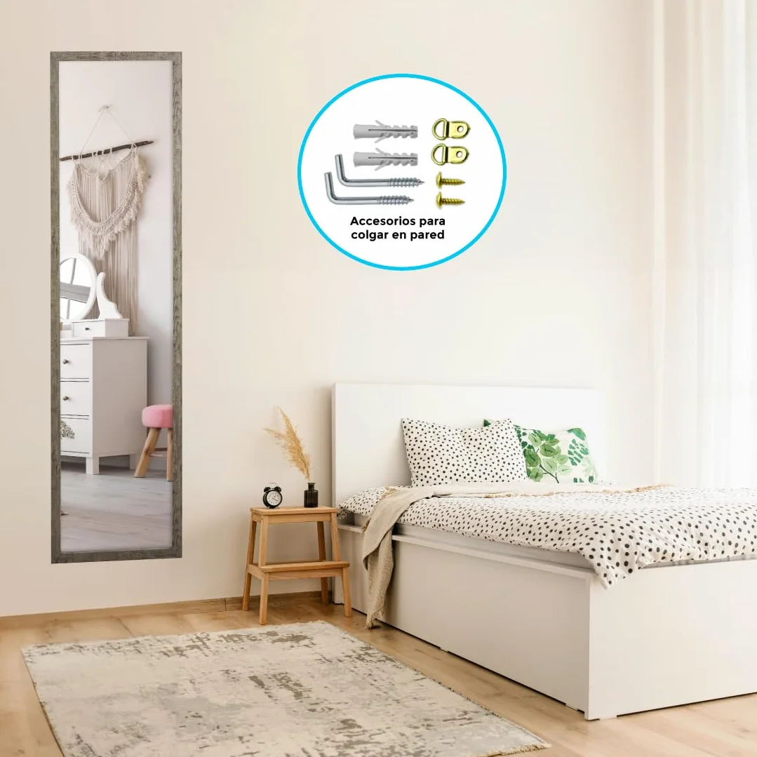 CHELY INTERMARKET MOD19004 Espejo De Puerta Cuerpo Entero Marrón Estilo Decorativo Vertical 30x120 cm para Dormitorio Entrada Montaje Fácil Incluye Kit De Ganchos Soporte PVC Ligero