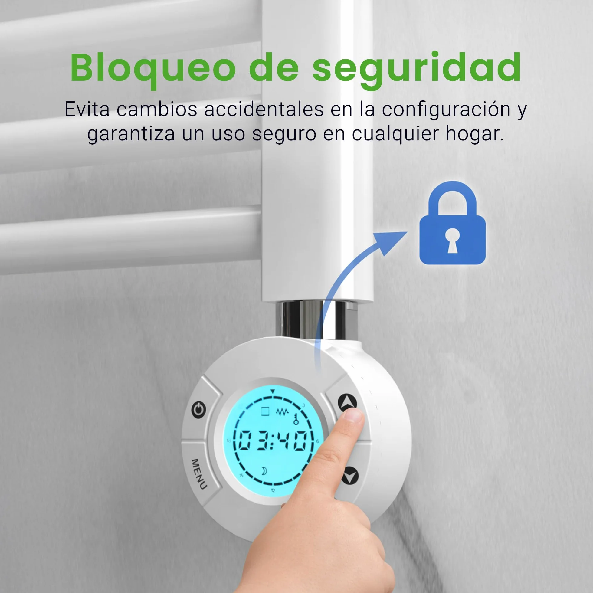 ROINTE Calientatoallas Elba Plus, Secatoallas Eléctrico Digital 19 Tubos, Acero, Blanco RAL 9016, 121.5x50x9.5 cm, 500W, Panel LCD Táctil