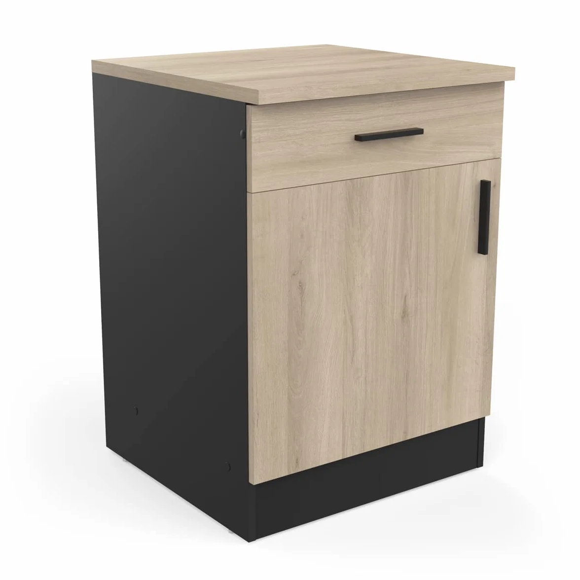 Demeyere Mueble bajo Cocina, 1 Puerta y 1 cajón, Origan, Fabricado en Francia, Garantía de 2 años, Madera de ingeniería, Kronberg/Negro Mate, L 60 x P 60 x H 85 cm