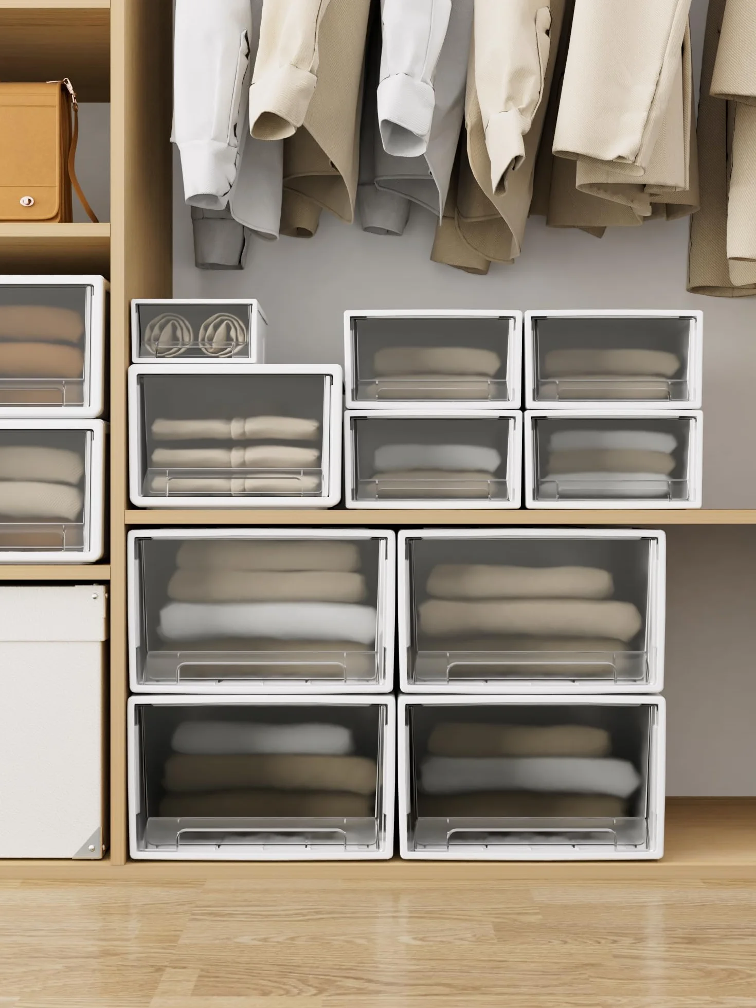 Cetomo 5L*3 Cajones de Almacenamiento de Plástico, Organizadores para Escritorio de Oficina, Caja de Almacenamiento, Torre Apilable para Cosméticos, Resistente, Blanco y Transparente, 5L-3 Unidades