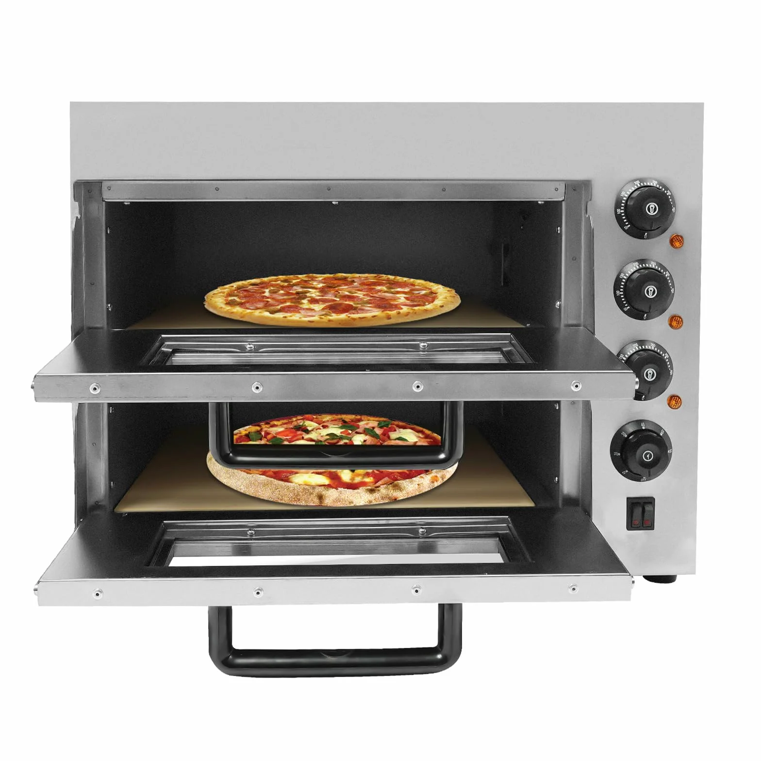 Horno para pizza profesional acero inoxidable 3 kW doble cámara temporizador 50-350 °C