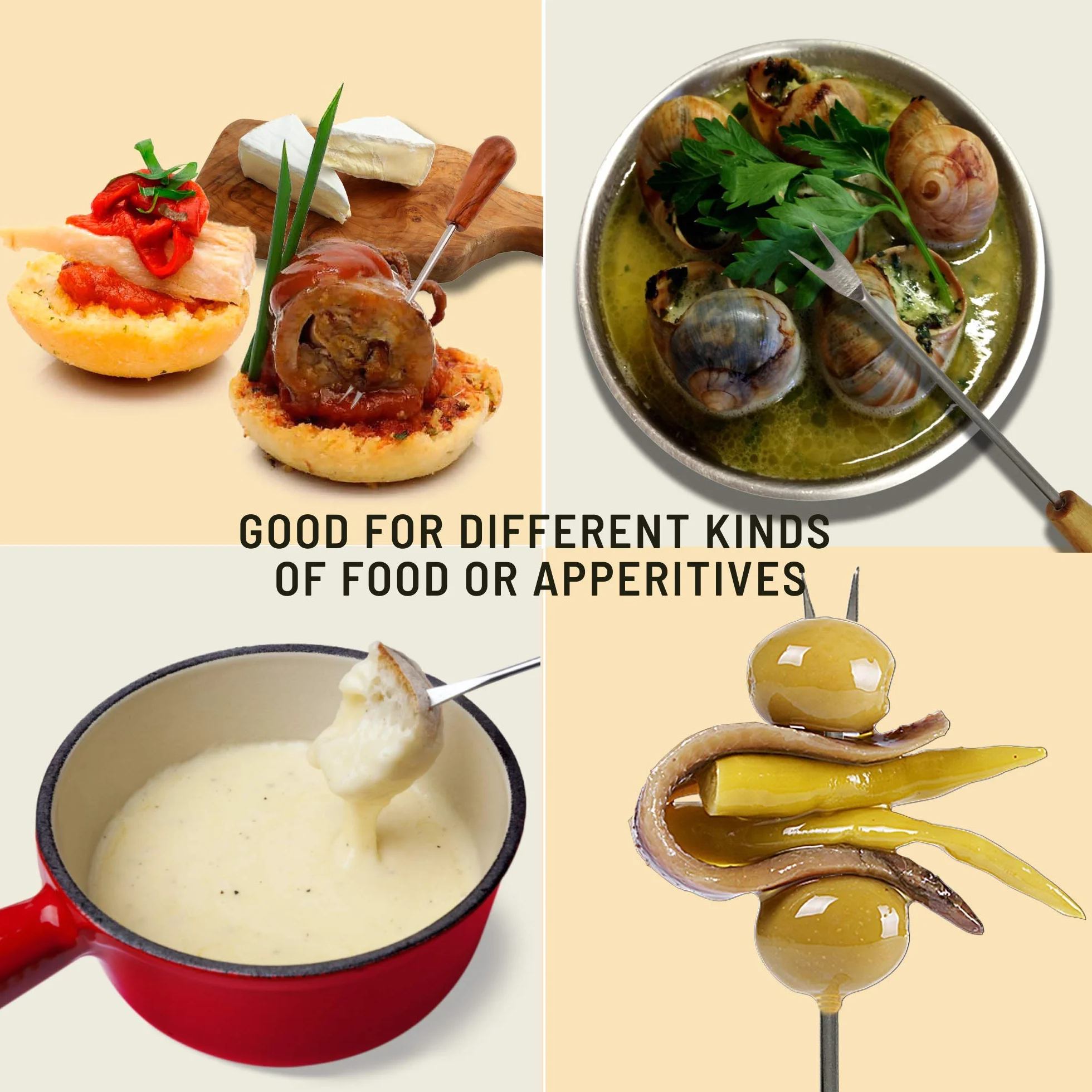 DOJA Barcelona | Pinchos para Caracoles | PACK 12 | Palillos Metalicos Reutilizables con Base de Madera | Mini Tenedores, utensilios para aperitivo, cocteleria, decoracion, entre otros usos...