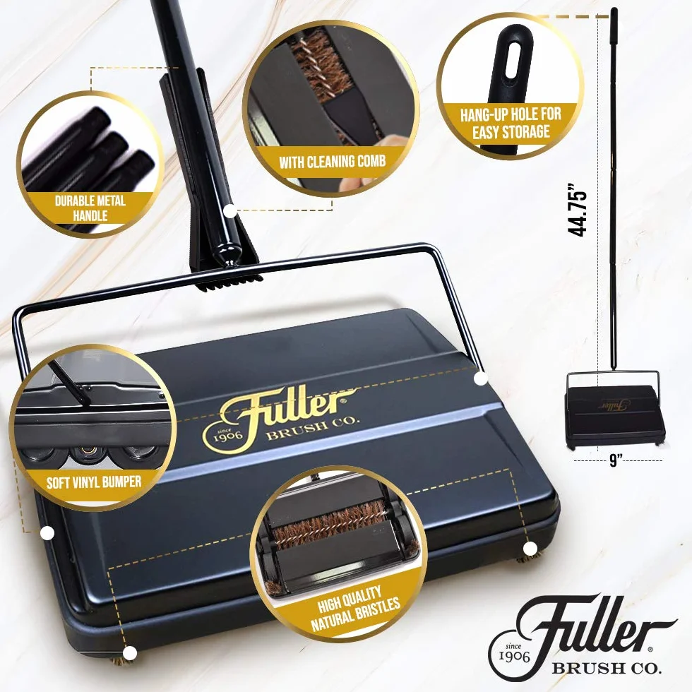 Fuller Brush Barredora electrostática para alfombras y Pisos con Rotor de Goma Adicional, 9 Pulgadas, Color Dorado Rico