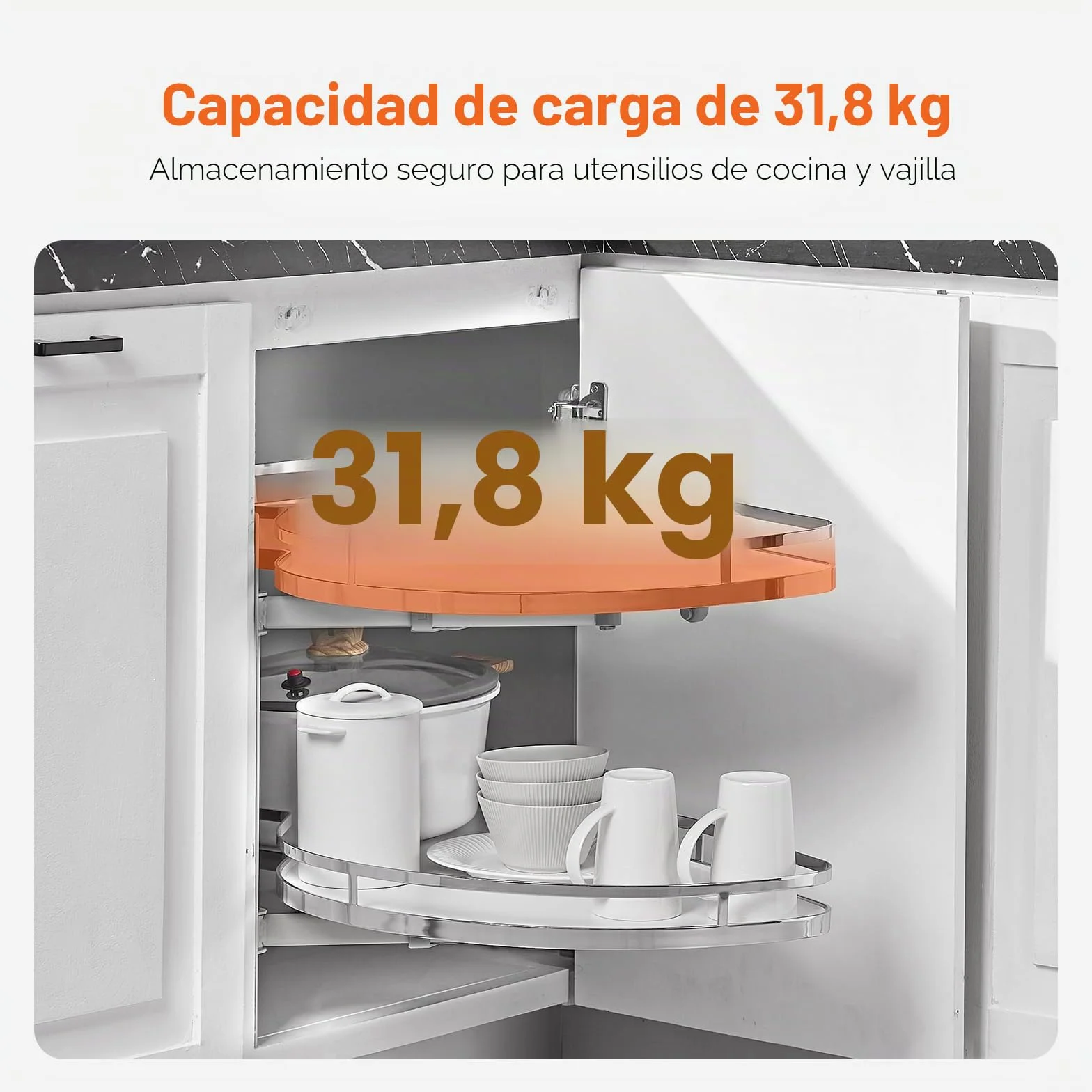 VEVOR Armario de Esquina con Bisagras Abatibles a la Izquierda, Organizador Extraíble para Armarios con Bisagra, Bandeja Abatible de 2 Niveles con Altura Ajustable, a la Izquierda, 850 x 490 x 780 mm