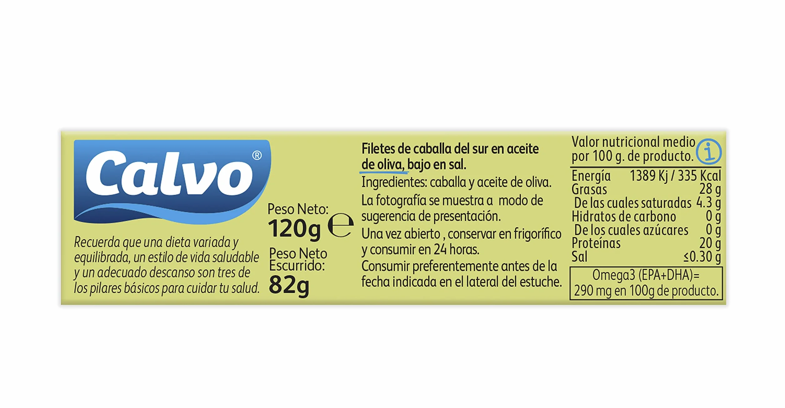 Calvo Filetes de Caballa del Sur en Aceite de Oliva Bajas en Sal 120g