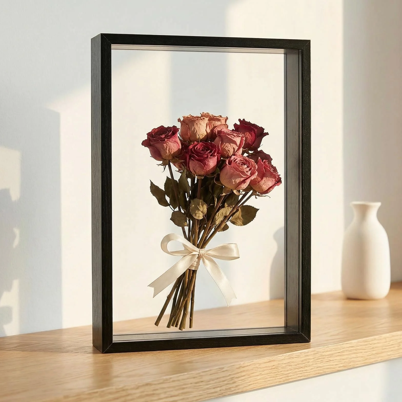 Marco de Fotos 3D Profundo 4cm para Rellenar, Caja de Sombra para Medalla Flor (21x29,7cm Blanco)