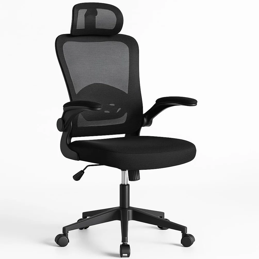 Silla de Oficina Ergonómica Giratoria con Ruedas, Malla Transpirable, Reposacabezas y Apoyabrazos Ajustable