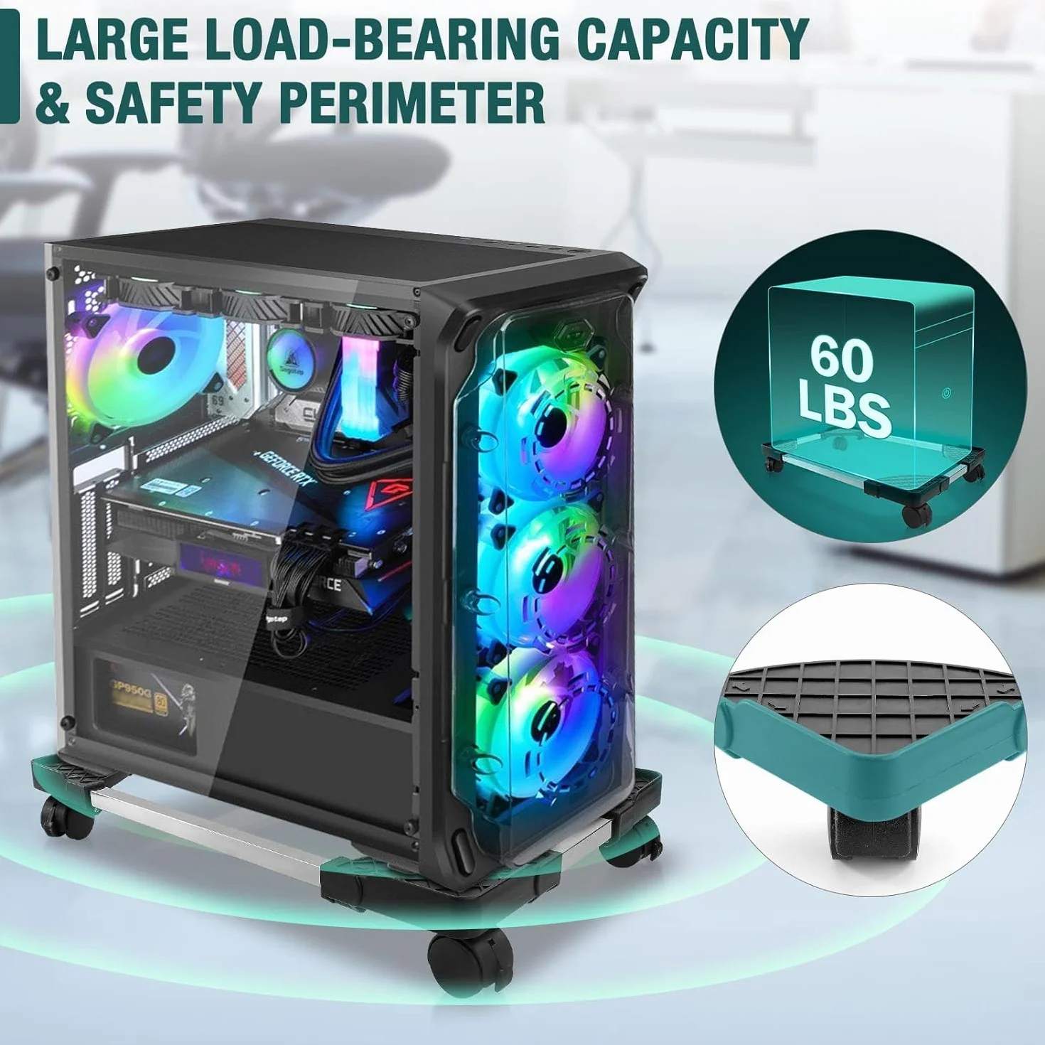 Soporte para PC bajo mesa ajustable con ruedas hasta 25kg negro