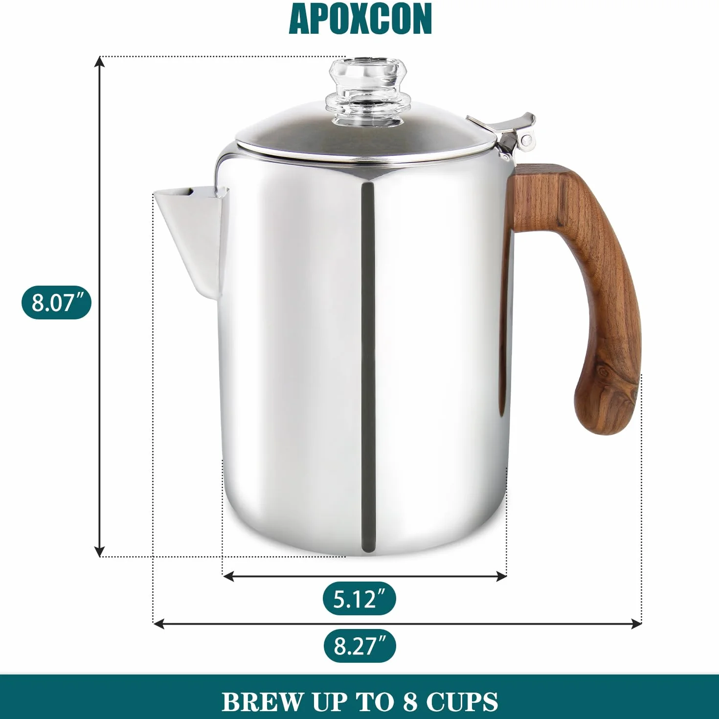 Cafetera percolador de acero inoxidable con perilla de vidrio y mango de madera - para camping y estufa