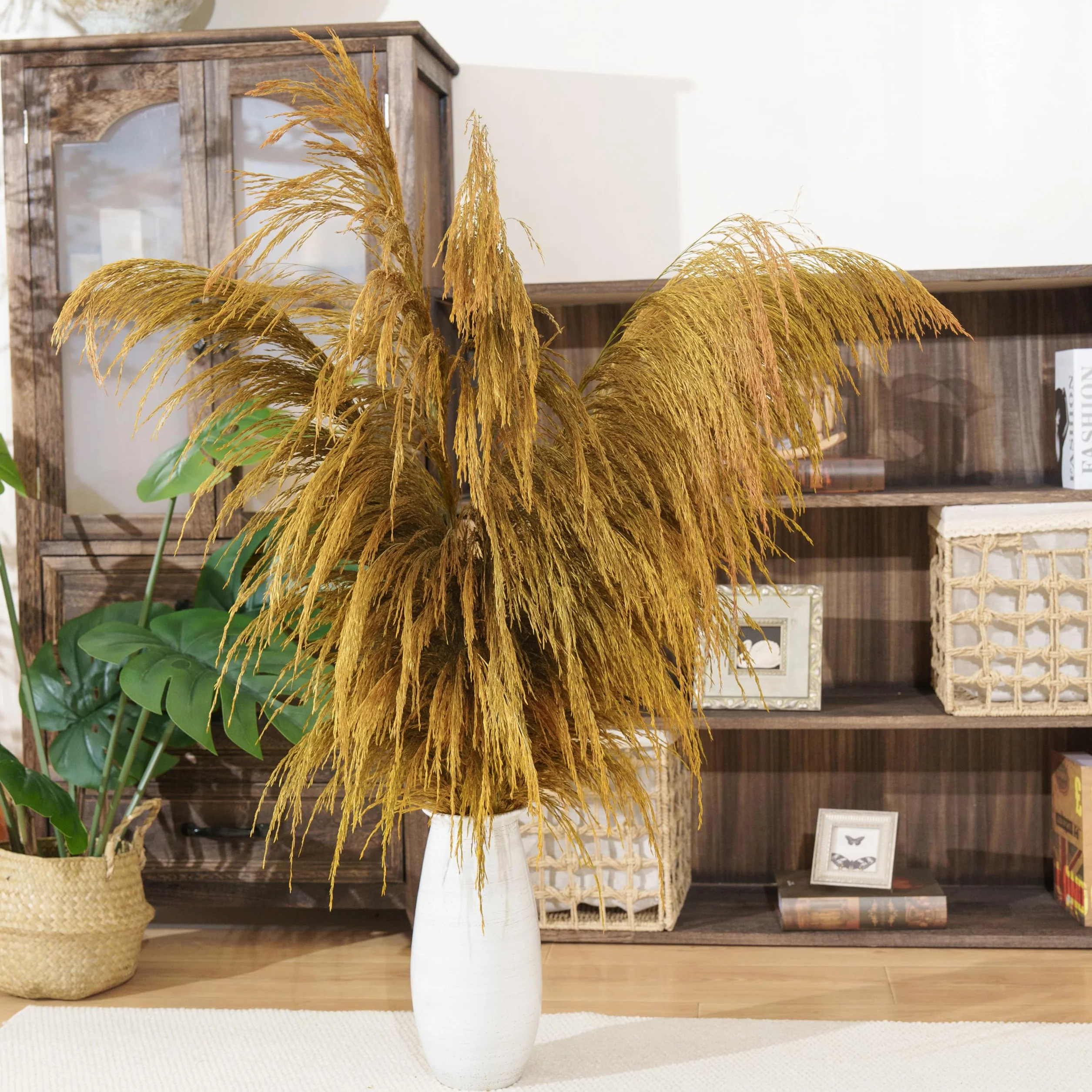 Decoración de Hierba de Pampa dorada Alta, 4 piezas de 110 cm de Gran Hierba de Pampa colorida seca Natural, Floral de Pampa dorada con aroma de Flores secas, Planta seca dorada para el Salón