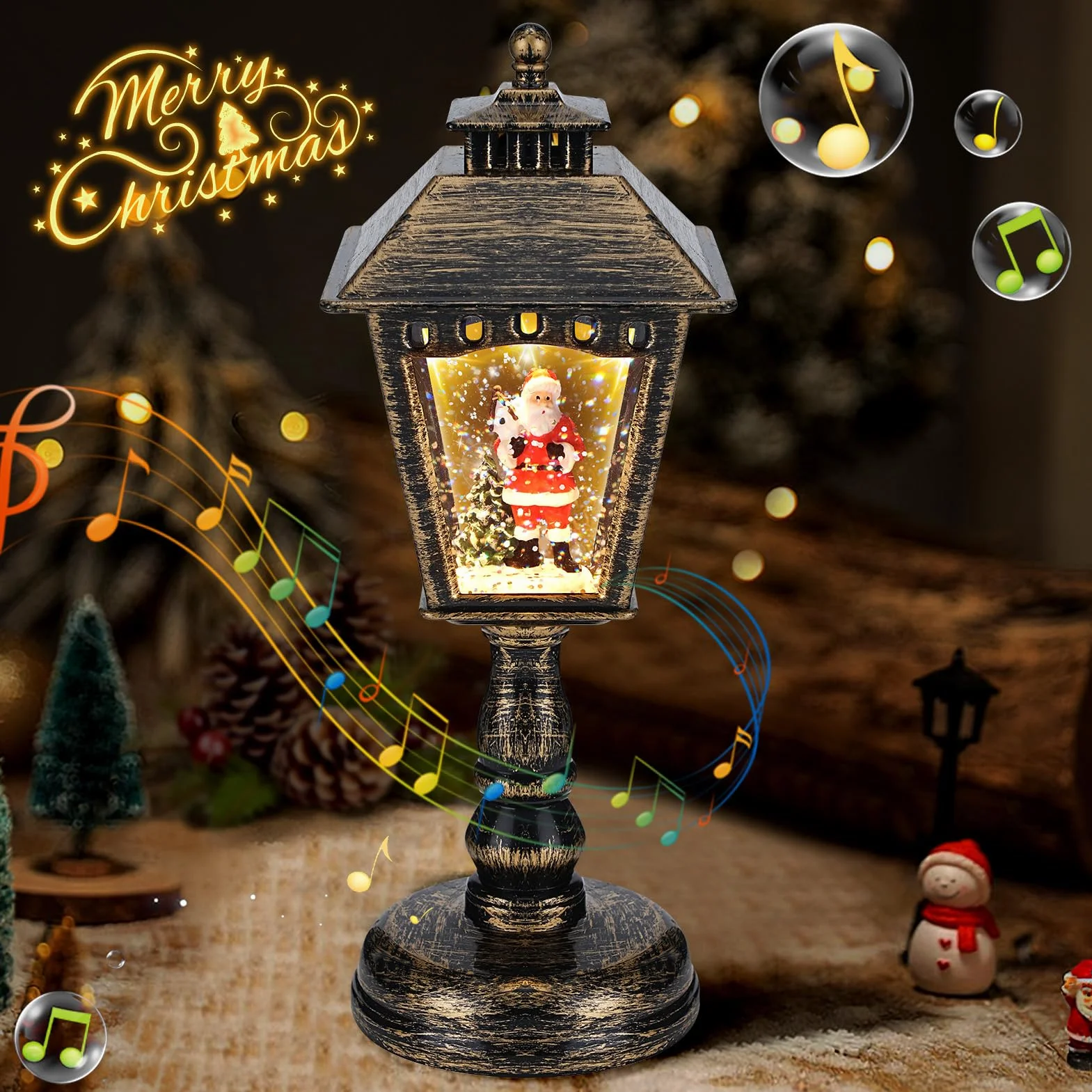 Linterna Navidad Globo de Nieve con Música Farolillo Musical Luz Noche Decoración Fiesta Regalo