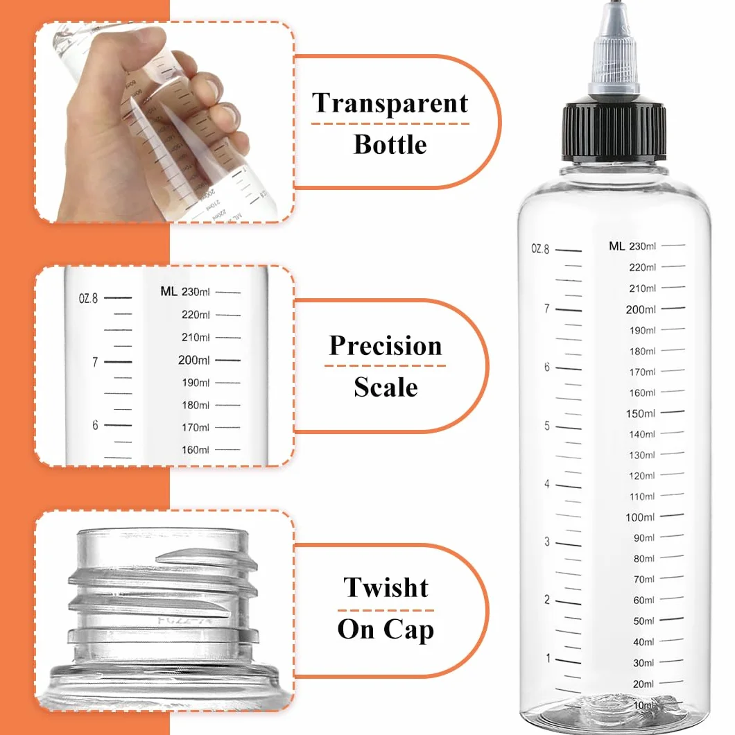 2pcs Botella Exprimible Aceite de Plastico, 250ml Biberones Cocina Profesional Aceitera Botellas Plastico con Tapa de Punta, Transparente Botella de Salsa para Condimentos Líquidos Aceite Vinagre