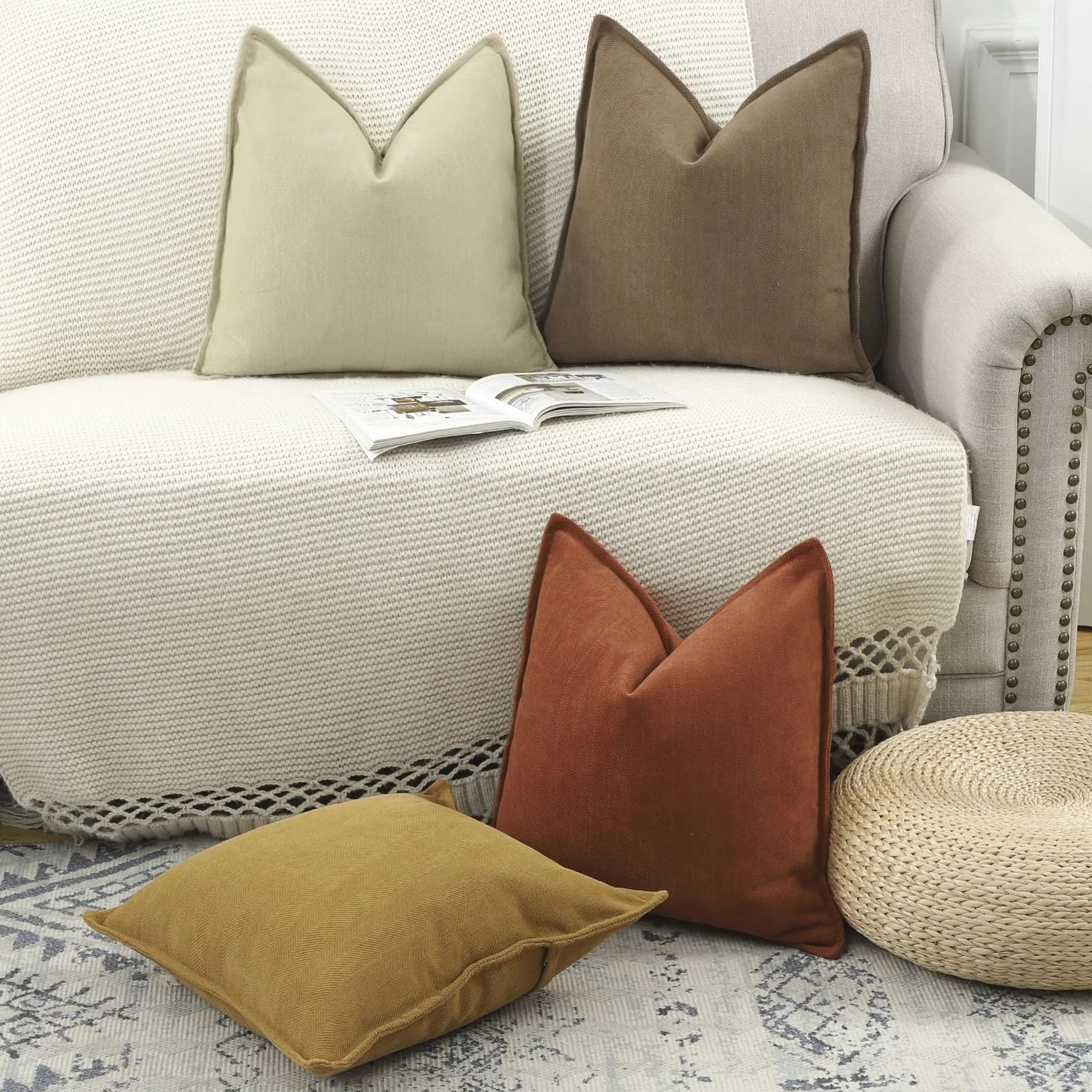 Madizz Funda de Cojín Decorativo de Felpilla Chenilla Texturizado 45x45 cm Óxido
