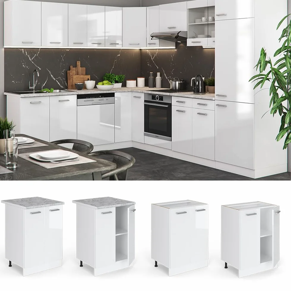 Vicco Mueble bajo de Cocina R-Line, Blanco Alto Brillo, 60 cm sin encimera, para combinación Libre Dentro de Sistemas de Cocina modulares