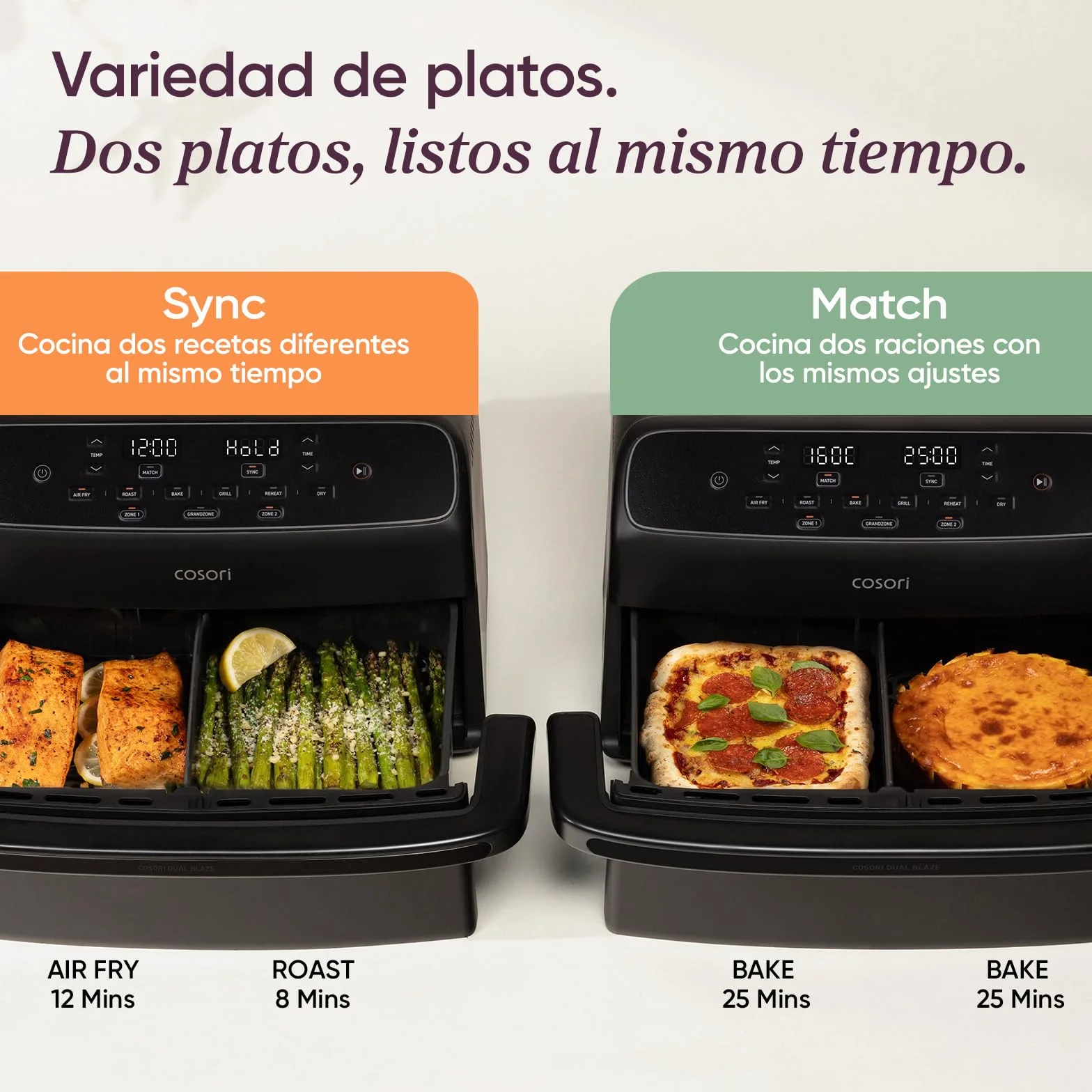 Cosori Dual Blaze Twinfry Freidora de Aire 8,6 Litros Doble Cesta 2700W Revestimiento Cerámico sin PFAS 6 en 1