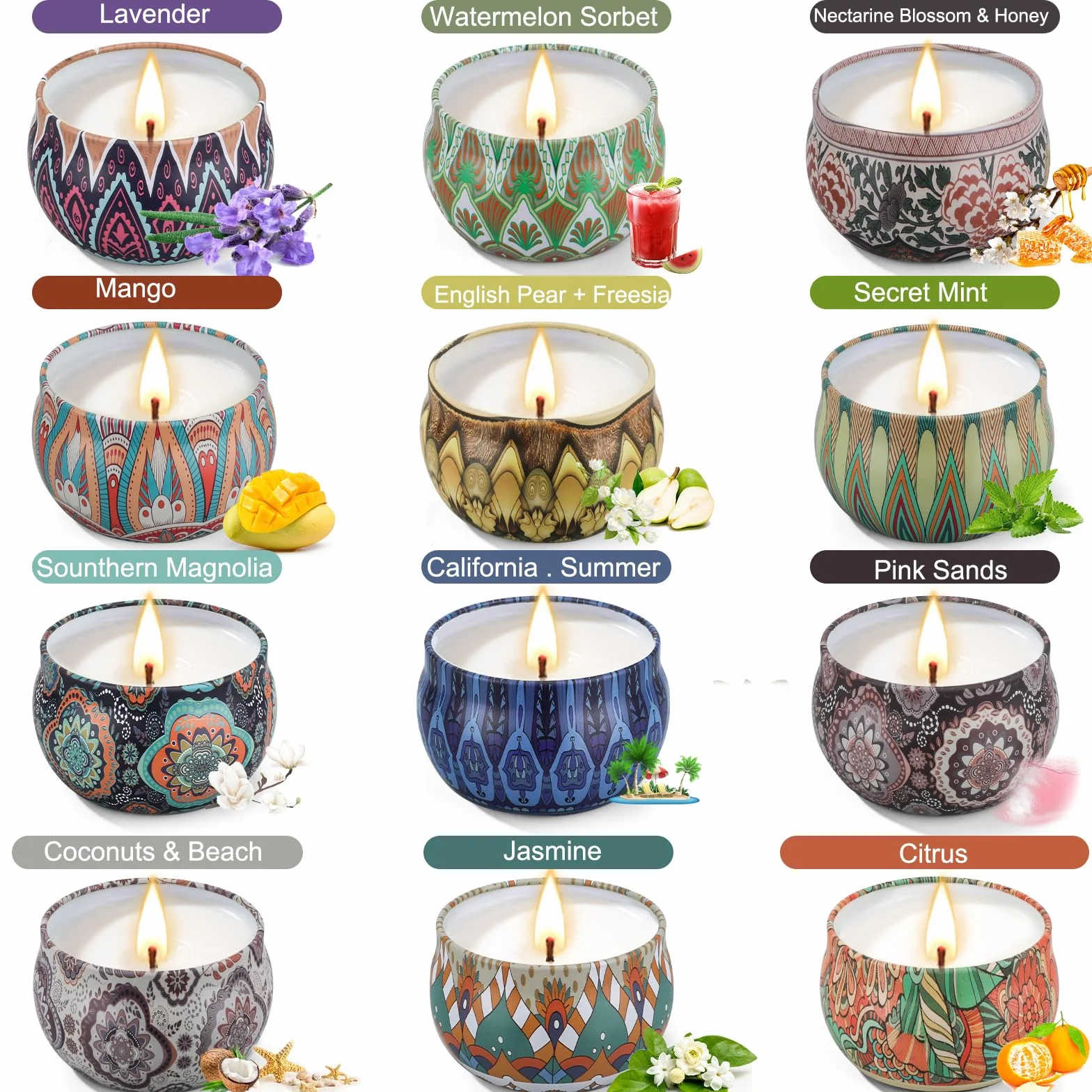 Velas Aromáticas Cera de Soja Regalos Originales para Mujer 12 Unidades Larga Duración