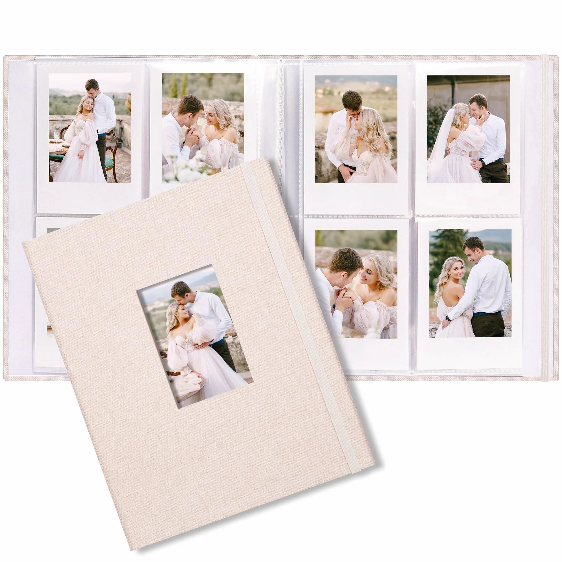 Vienrose Mini Álbum de Fotos Polaroid 104 Bolsillos 86x54mm, Compatible con Fujifilm Instax Mini, Polaroid Snap, Kodak y HP Sprocket, Ideal para Bodas y Recuerdos Familiares, Beige Paquete de 1