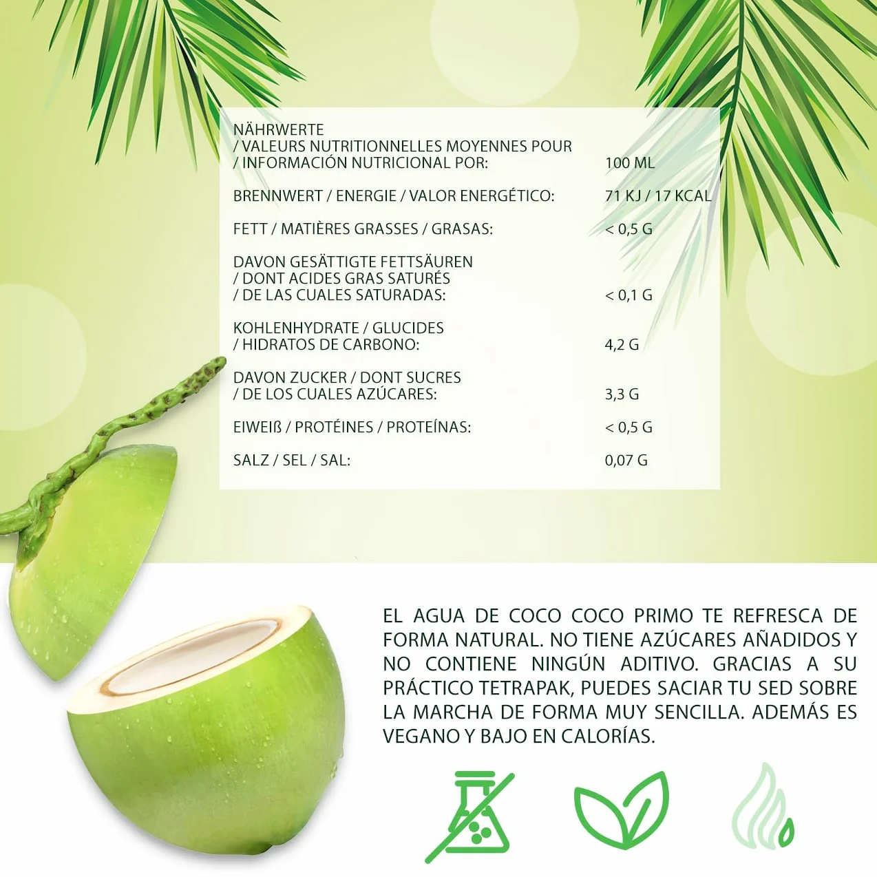Coco Primo Agua de coco pura bebida refrescante 12 x 330 ml