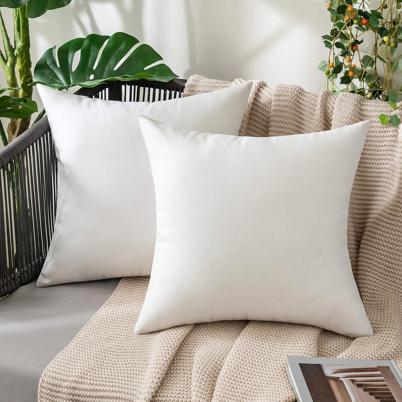 MIULEE Funda Cojines Exterior Impermeable 50x50 cm 2 Piezas Blanco