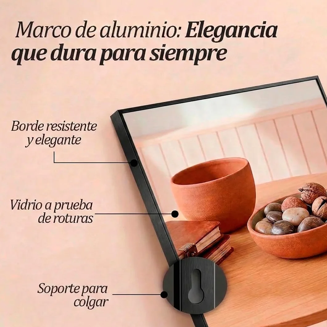 Espejo de Pie Cuerpo Entero Grande Largo Marco Aluminio Independiente Montaje Pared Apoyado Dormitorio Baño Salon