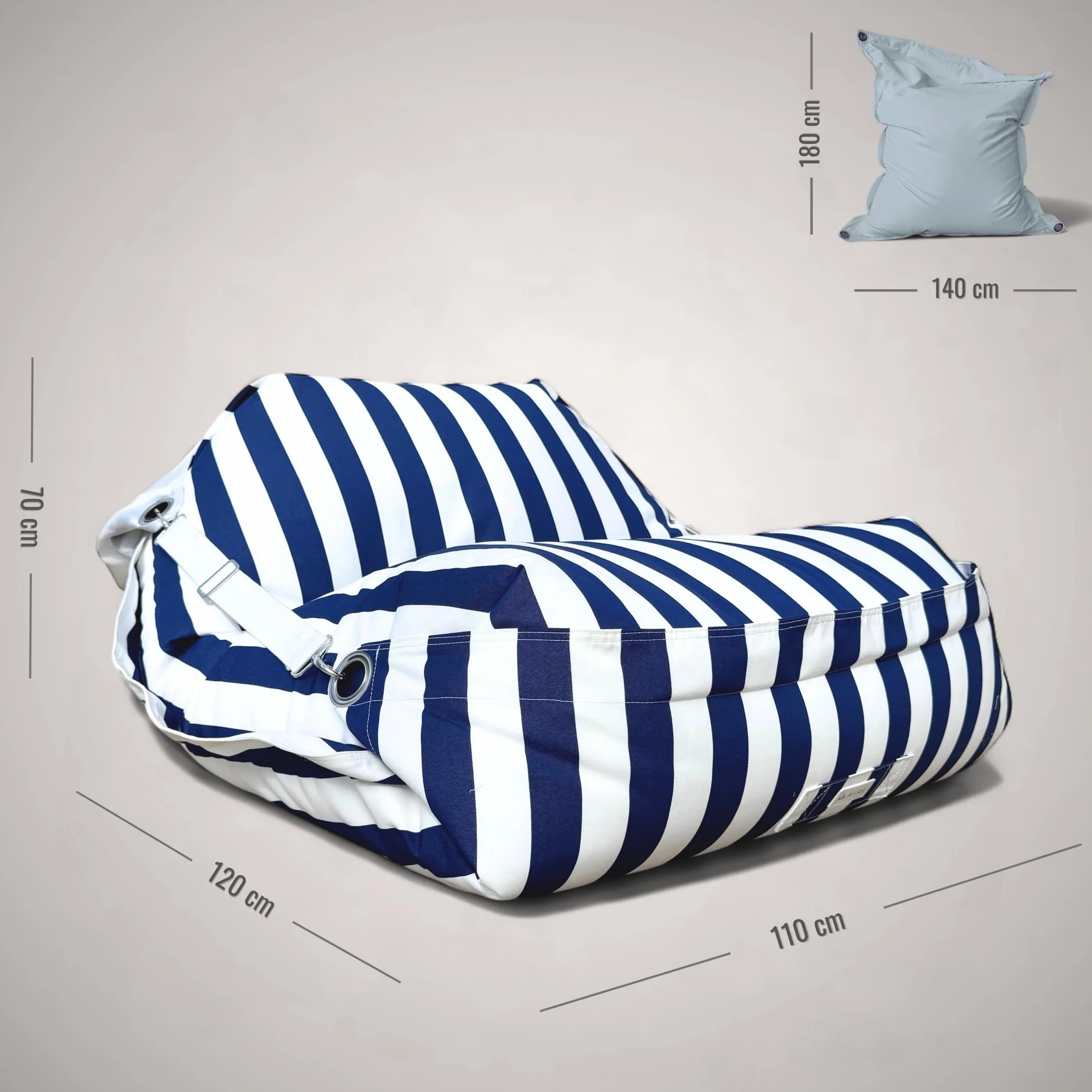 Aiire Puff Exterior de Lujo XXL - [180x140 cm] Puf Gigante con Relleno Incluido en Olefina Premium - Moderno Bean Bag para Piscina, Jardín o Terraza - Sofa de Suelo Interior o Exterior Gris