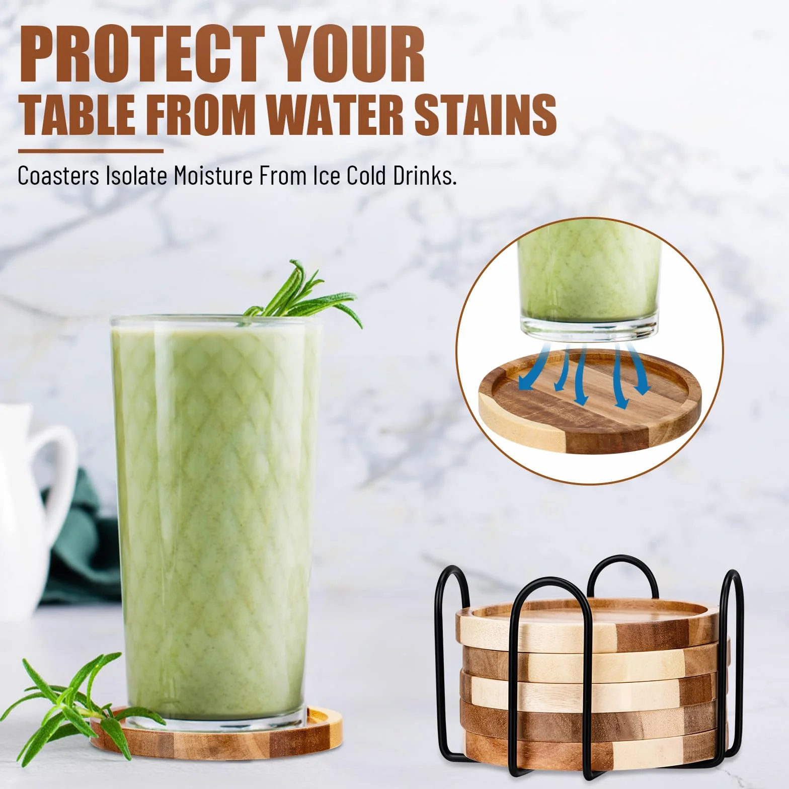 Posavasos de Madera Redondos con Bordes Elevados para Bebidas, Vasos y Bar
