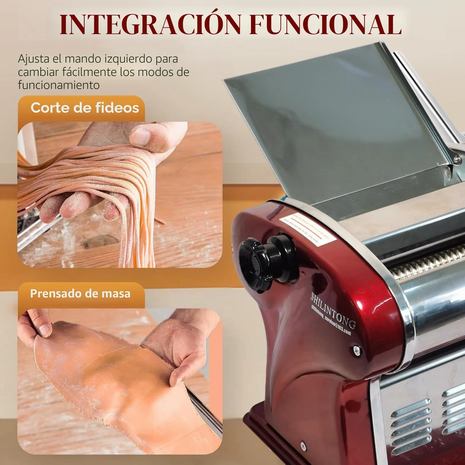 Máquinas Eléctricas Para Pasta - Fabricante de Fideos con Rodillo y Doble Cuchilla de Acero Inoxidable - 1.5mm (Redondo) y 4mm (Plano) - Para Uso Doméstico y Comercial