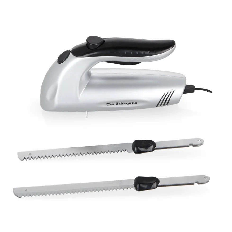 Orbegozo CU 3800 Cuchillo Eléctrico, 150 W, Cuchillo Doble Dentado INOX, Interruptor de Seguridad, Cuchilla Congeladosy, Acero inoxidable