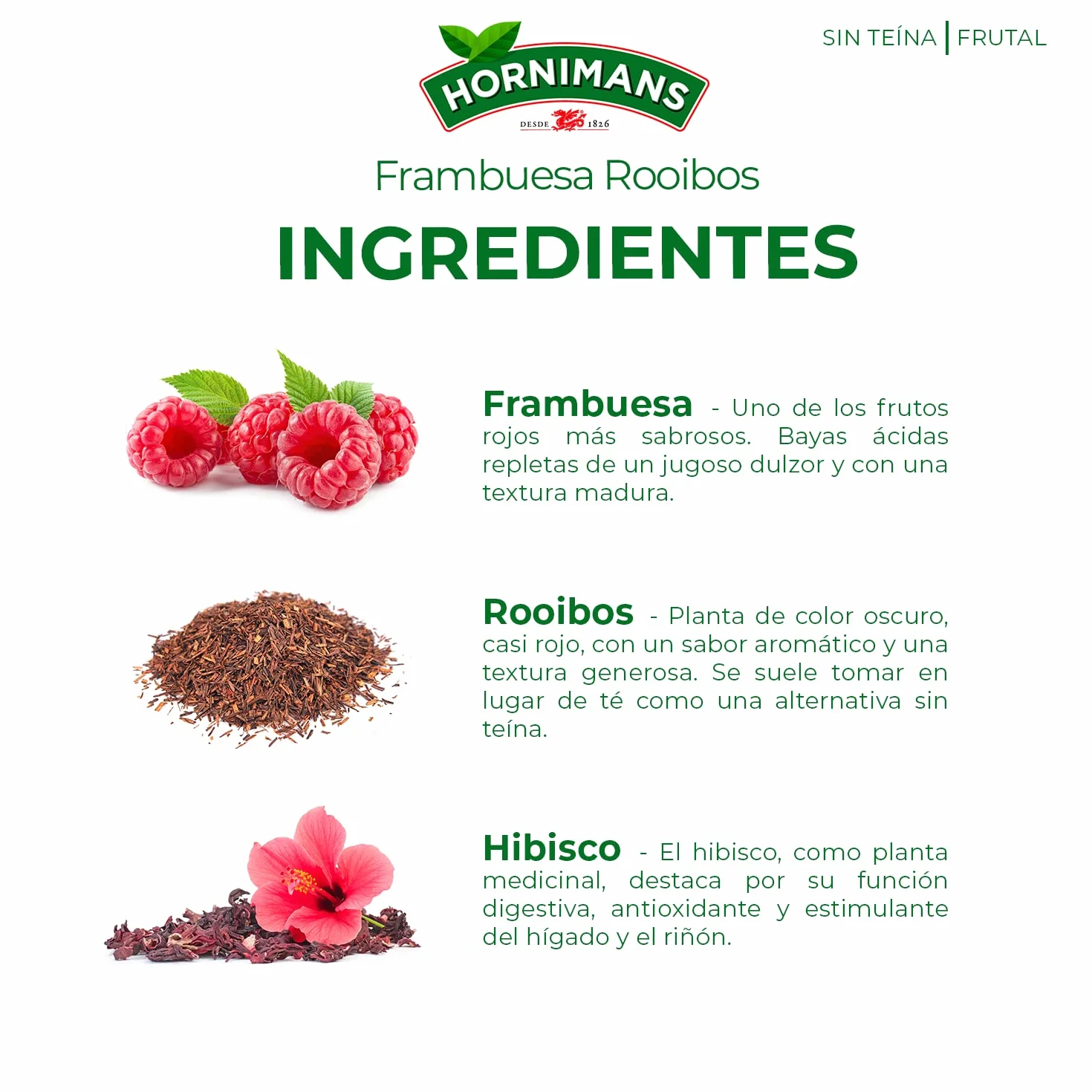 Hornimans Infusión de Frambuesa Rooibos 100% Natural 20 bolsitas Sin Teína