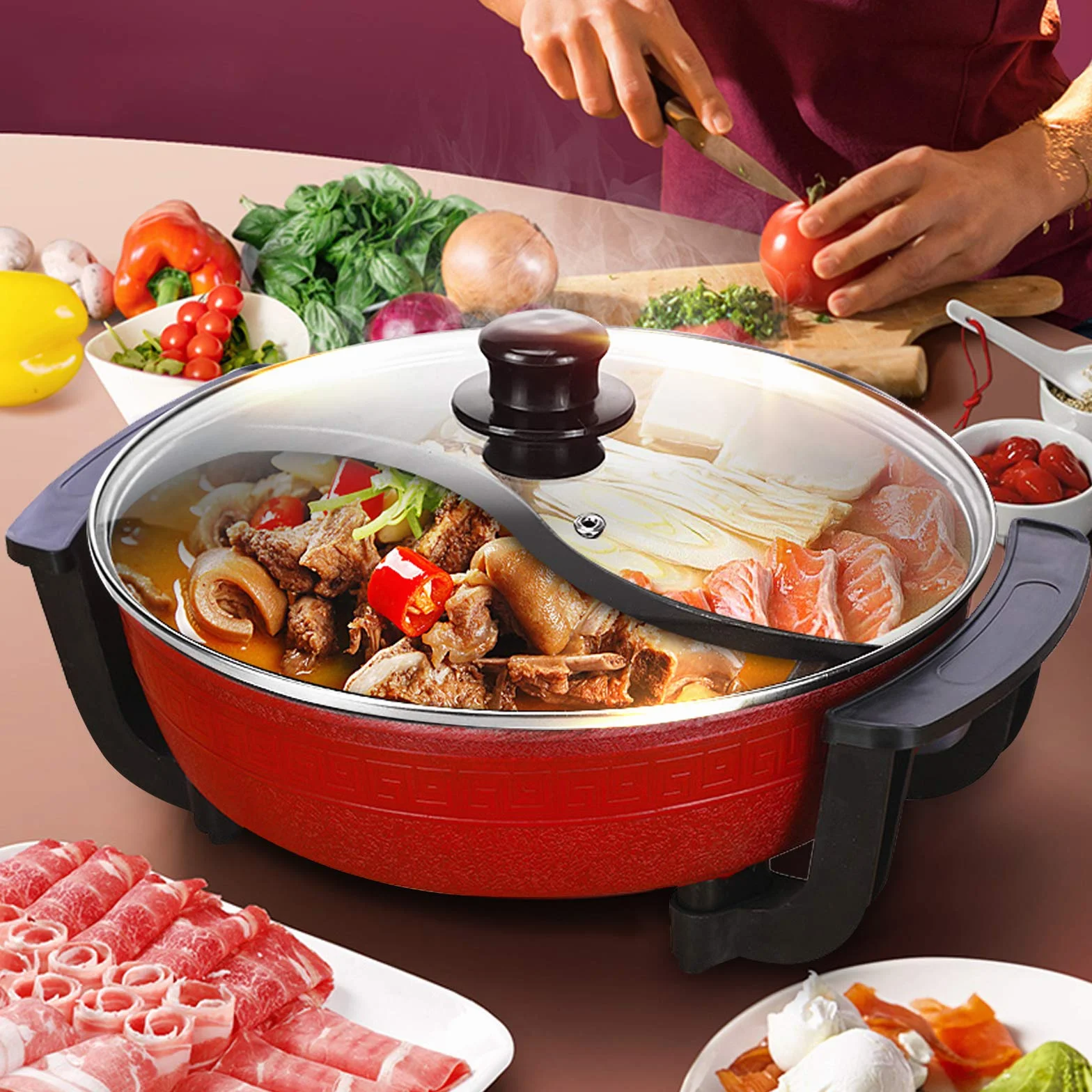 Olla caliente eléctrica 220 V 6 L antiadherente doble inducción china