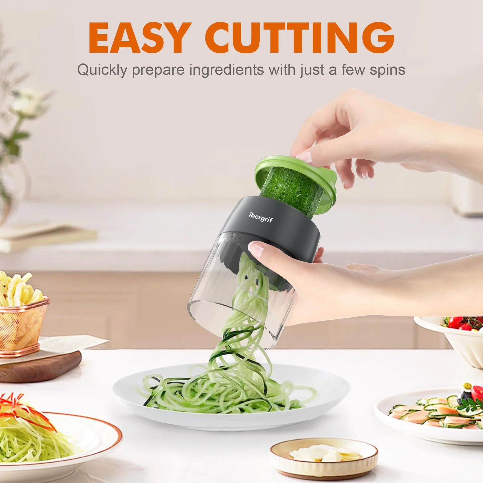 Ibergrif M522 Espiralizador de Verduras 4 en 1 Cortador Calabacin Libre de BPA