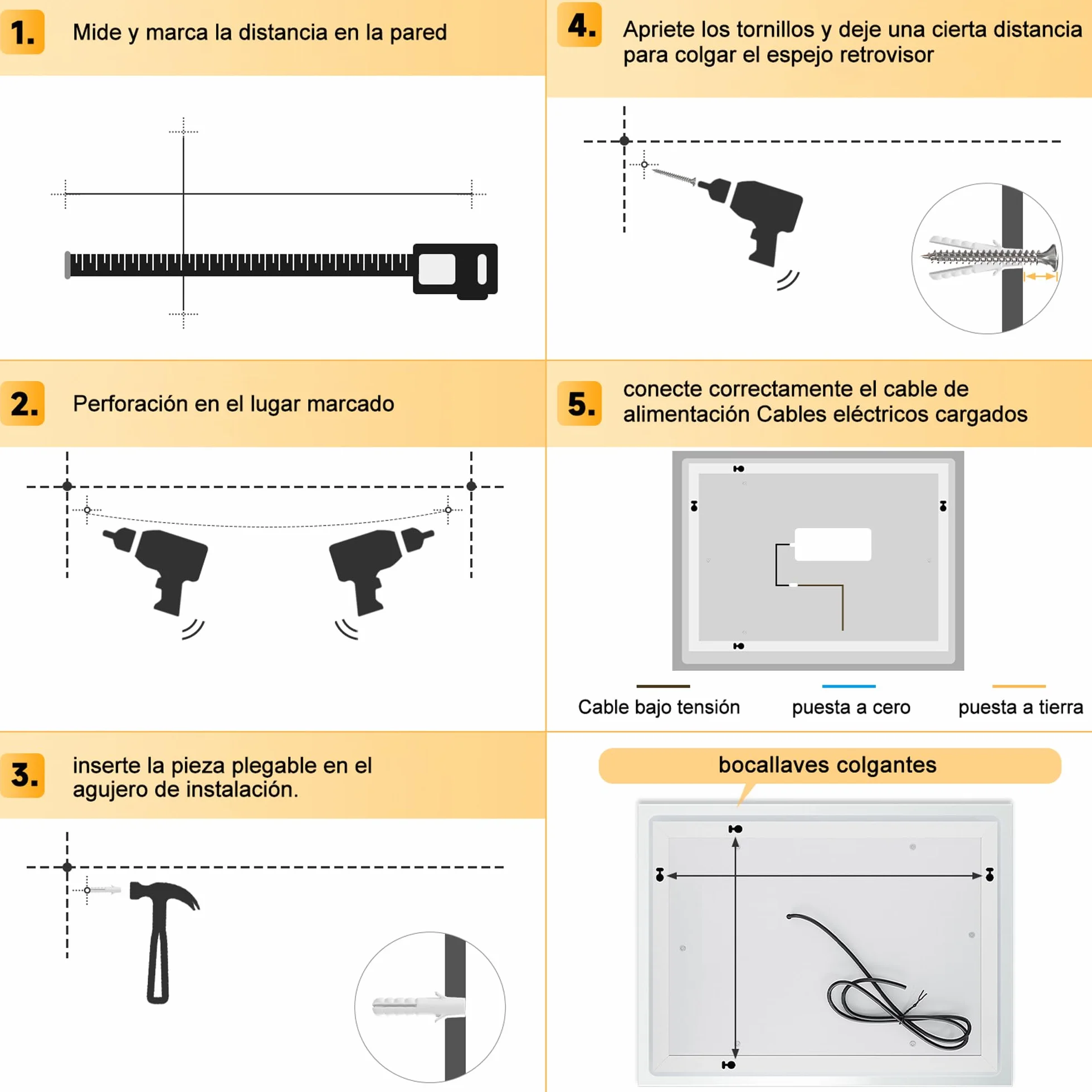 SONNI Espejo de Baño con Iluminación 80 x 60 cm Antiniebla Espejo de Baño con Interruptor Táctil Espejo de Pared Blanco Frío 6400k Interruptor de Pared IP44
