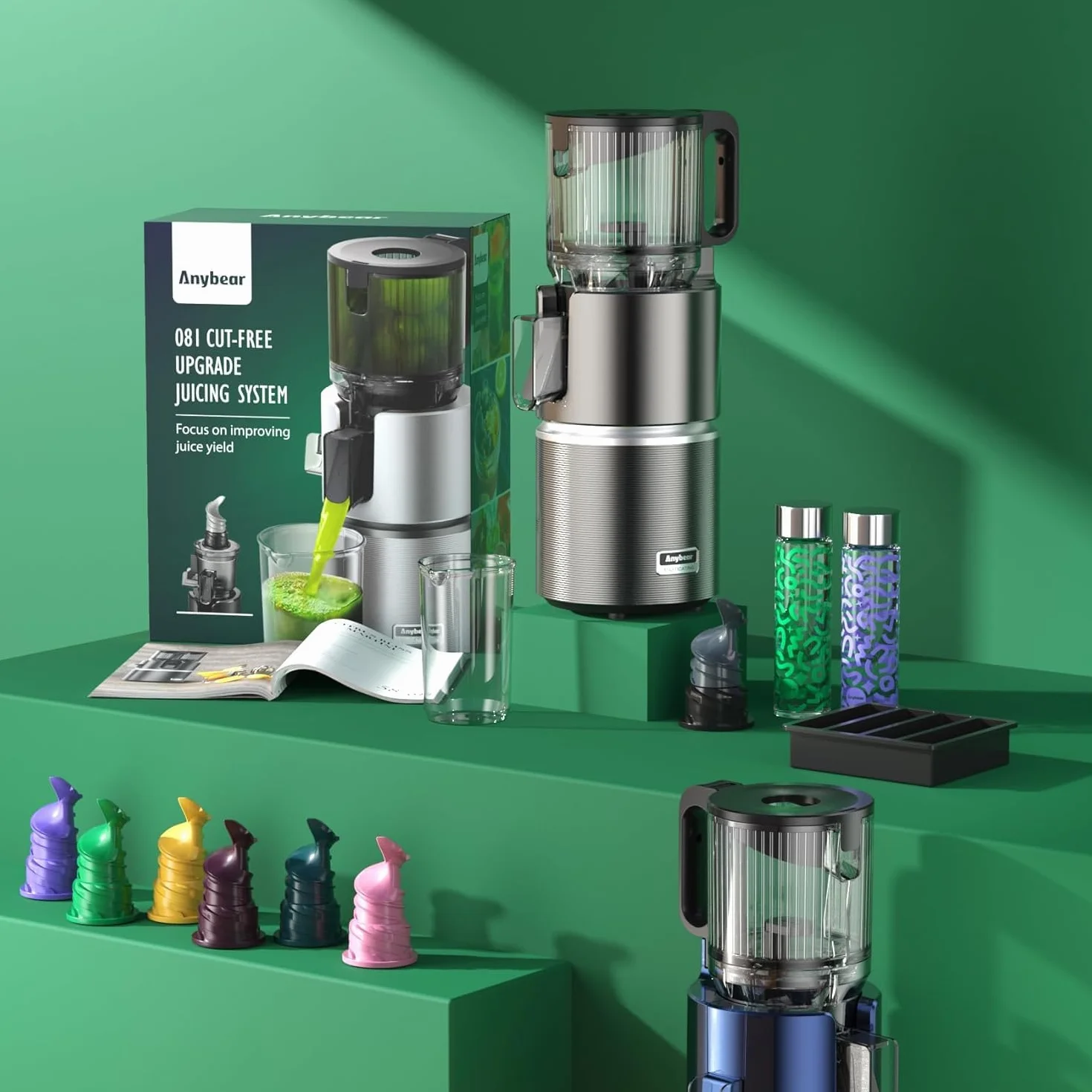 Anybear 124mm Extractor Zumos | 350W Exprimidor Doble Lento | Alto Rendimiento | Tritan Sin BPA | Recetas(Gris Oscuro)