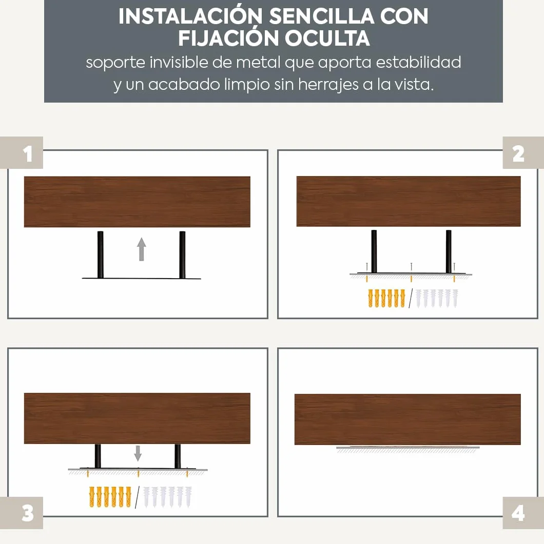 HERSIG - Pack de 2 Estantes de Pared Flotantes Roble Baldas para Baño o Dormitorio Fijación Oculta y Resistente de hasta 10 kg - 80x23,5 cm