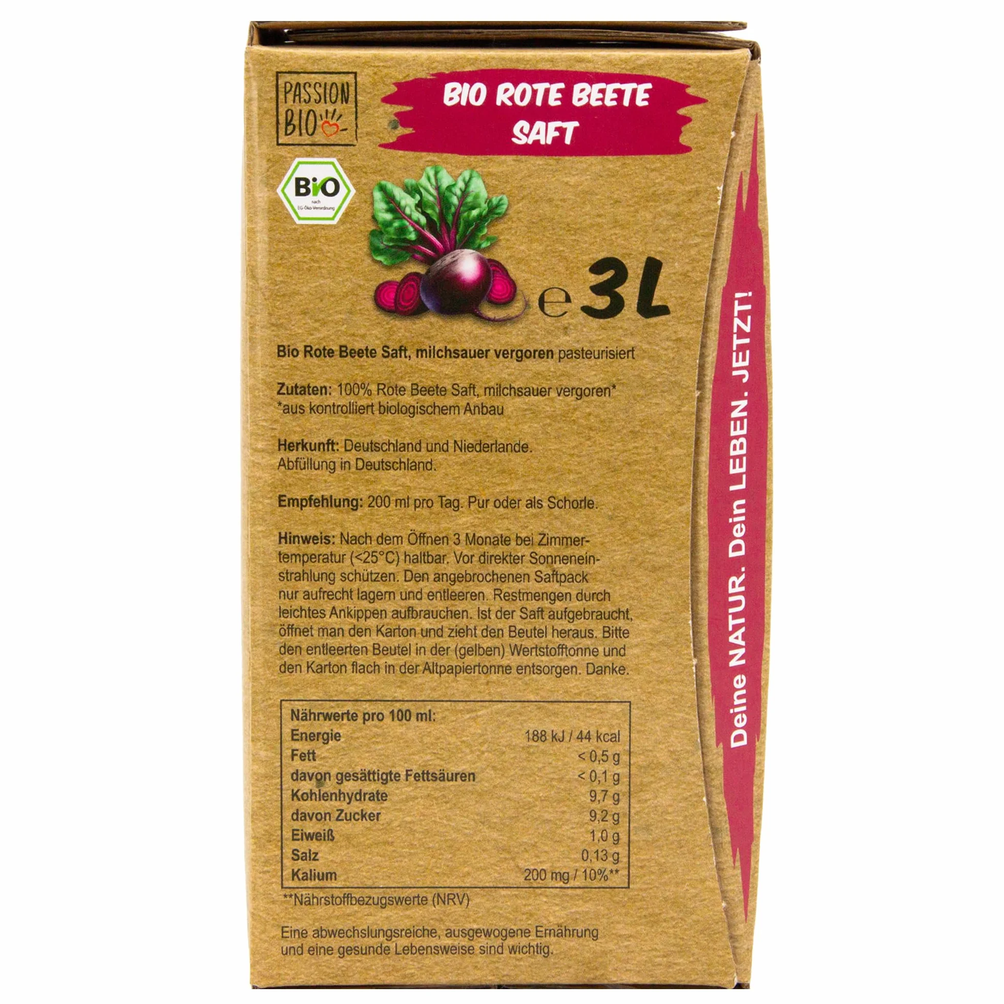 Zumo de remolacha ecológico 3 litros, orgánico, vegano, sin sabor terroso