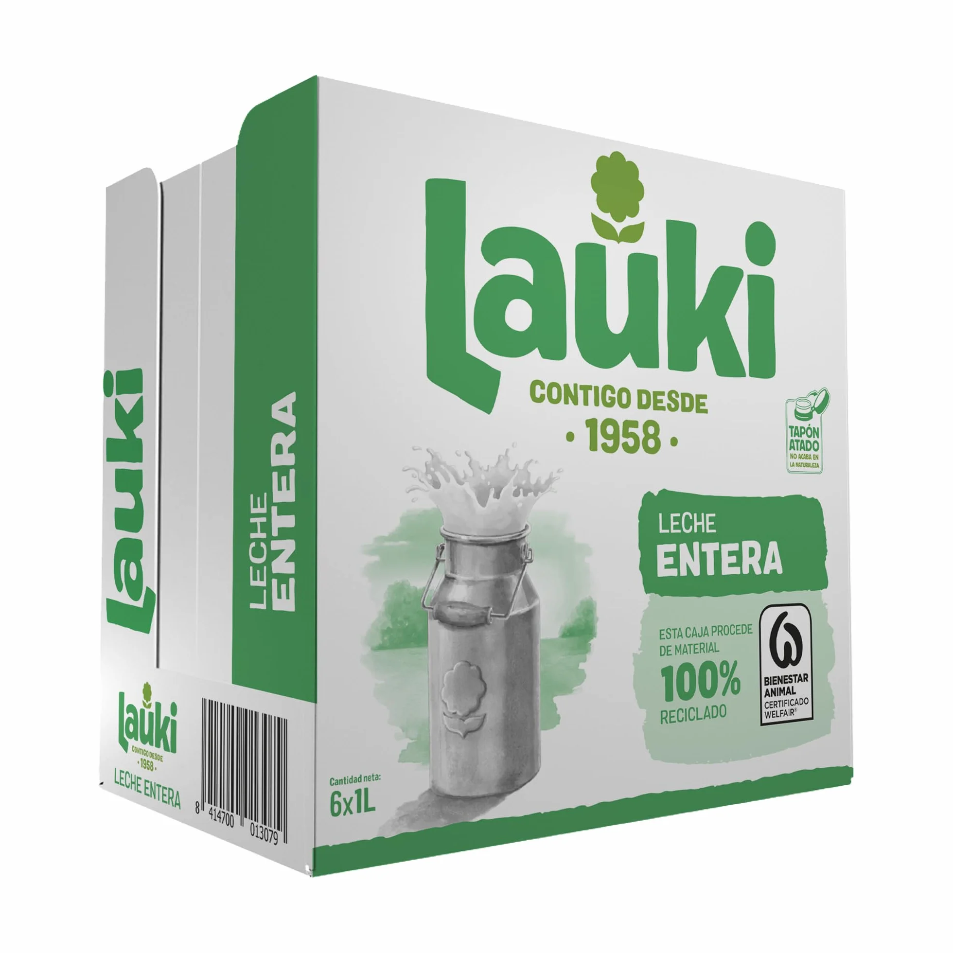 Lauki Leche Entera Bienestar Animal Sin Azúcar Añadido Sin Gluten Brik UHT Pack 6 x 1L