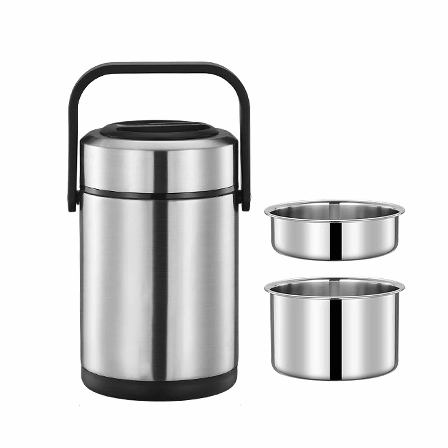 Térmicas Cajas bento,Fiambrera térmica de Acero Inoxidable de 3 Capas,Recipiente de Comida térmico a Prueba de Fugas, Lonchera con Aislamiento,para Escuela Oficina Picnic,Plata,1.6L