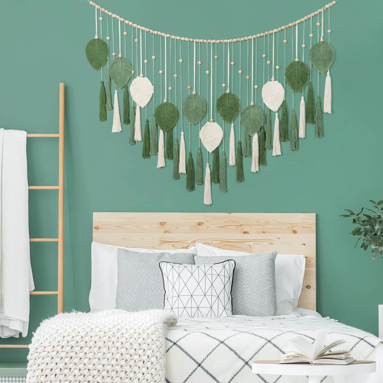 Dremisland Tapiz Decorativo Pared con Borla de Hoja 130x80cm Macrame pared Hecho a Mano Tapiz Pared Grande de Algodón Bohemio Decoración pared Salon Dormitorio Apartamento Habitación de Los Niños