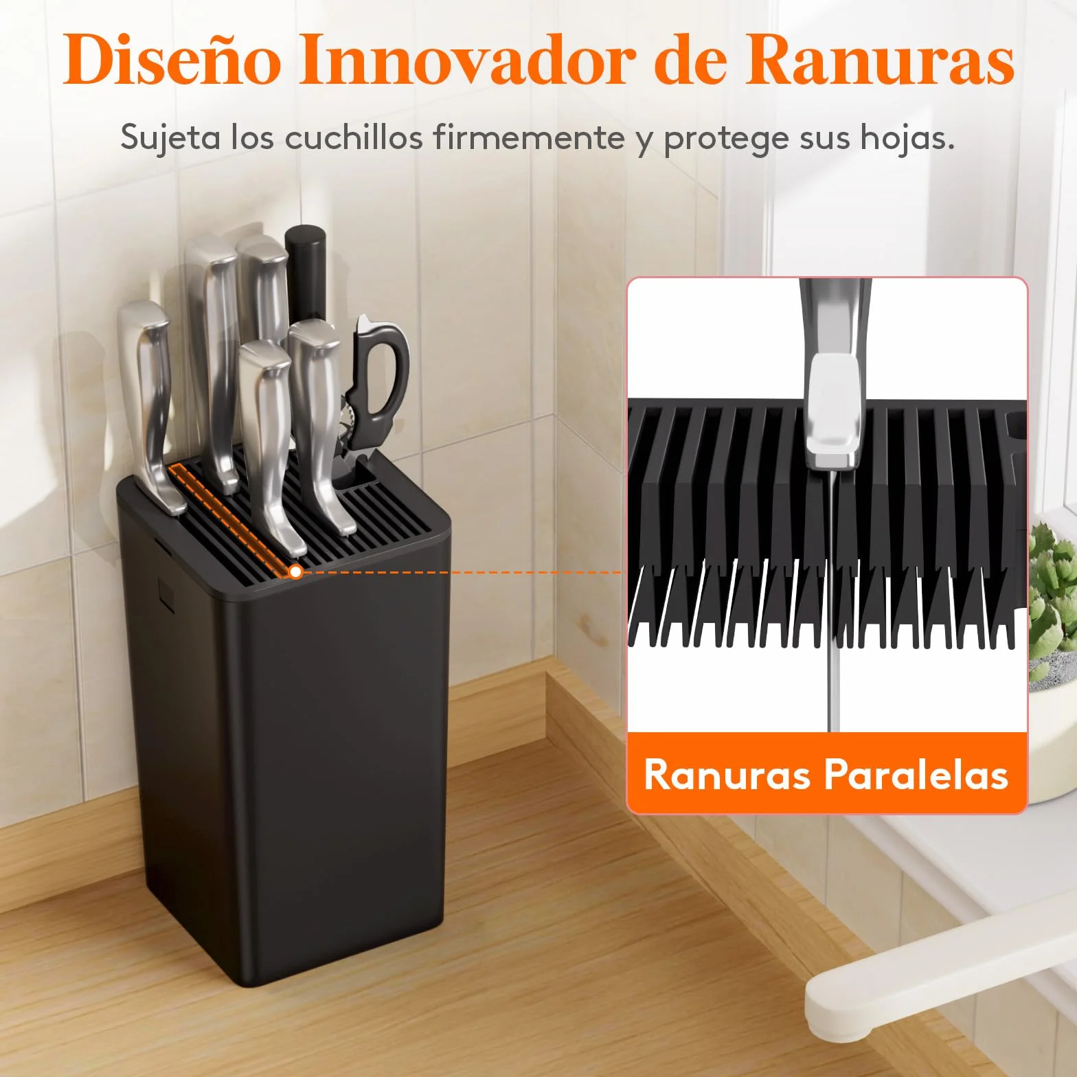Lifewit Bloque Portacuchillos sin Cuchillos Soporte 15 Knives Ranura Tijeras Afilador Organizador Cocina Drenaje Blanco
