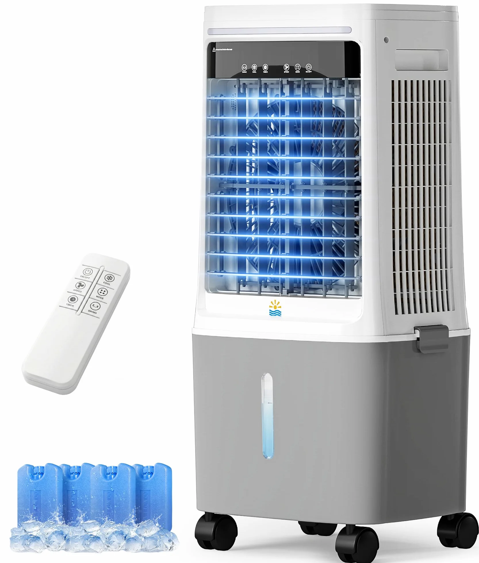 Enfriador de Aire Portátil 25L con Agua - Alternativa al Aire Acondicionado Portatil, Climatizador Evaporativo Portátil Oscilación 80°, Mando, Temporizador 12H, Blanco
